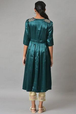 Dark Green Beaded Silk kurta - Image 2