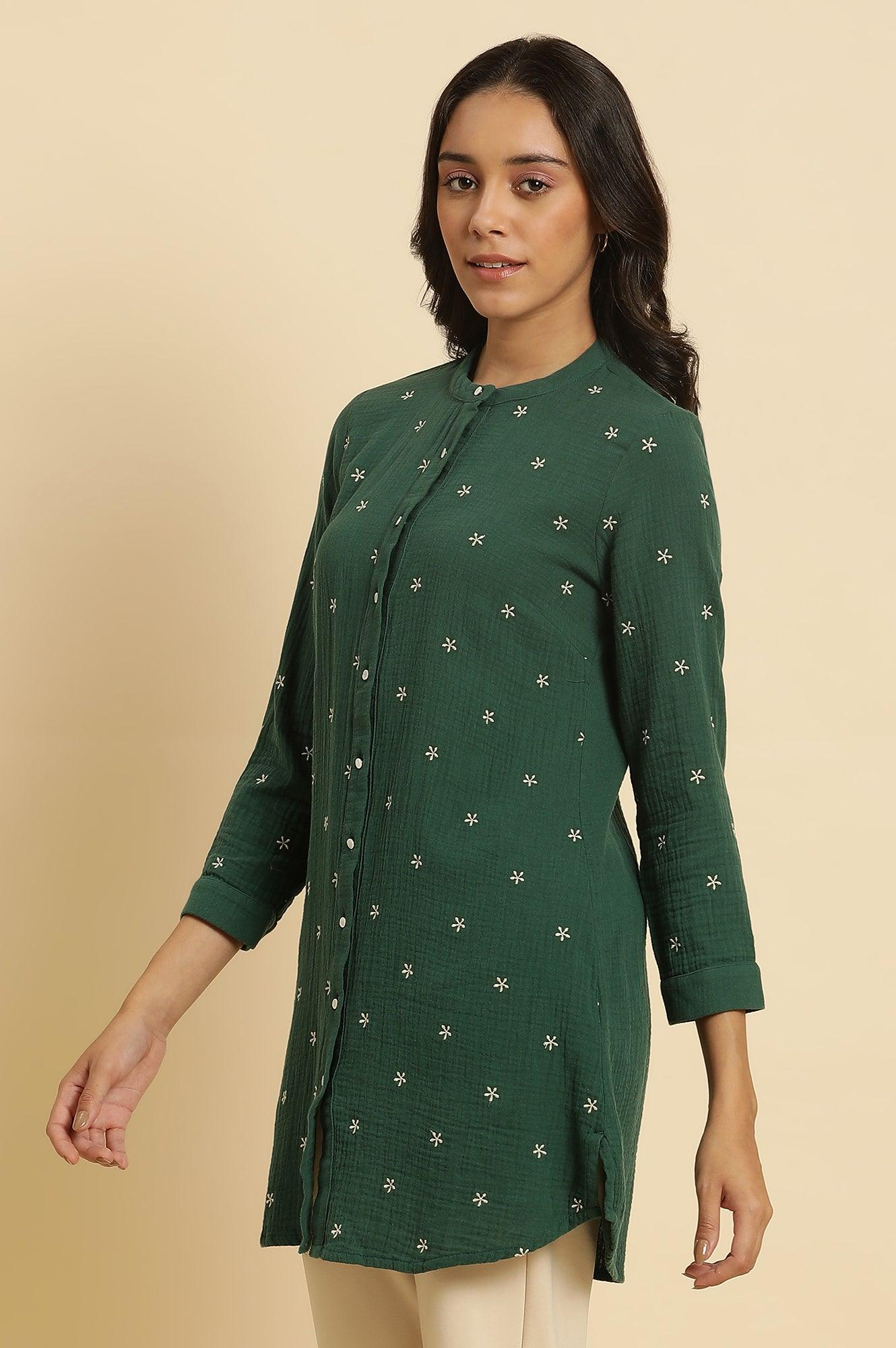 Dark Green Embroidered Tunic - Image 2
