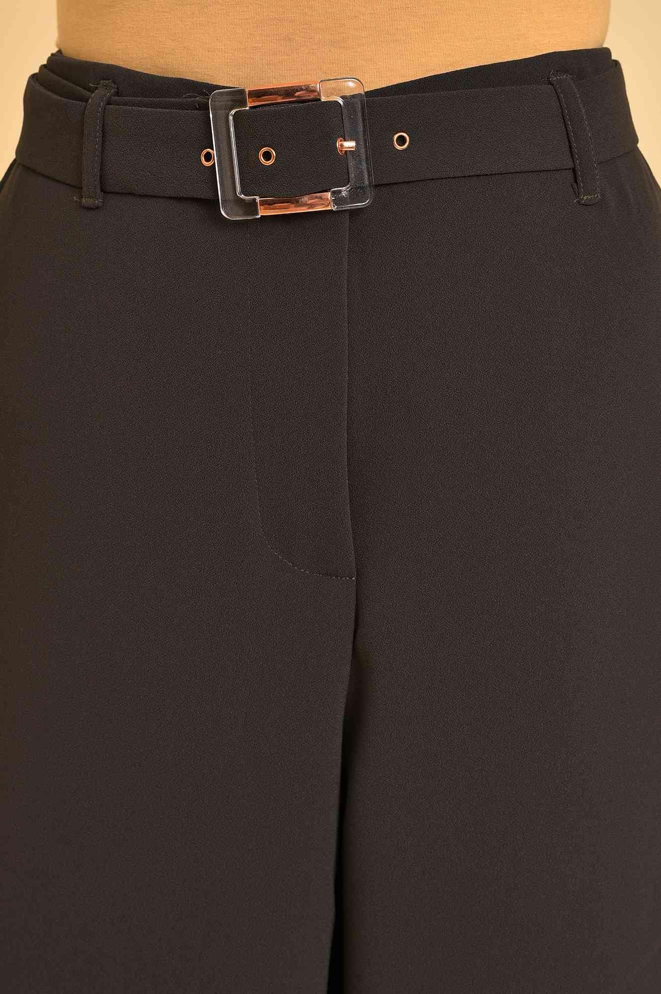 Dark Green Flared Pants With Belt - Image 6