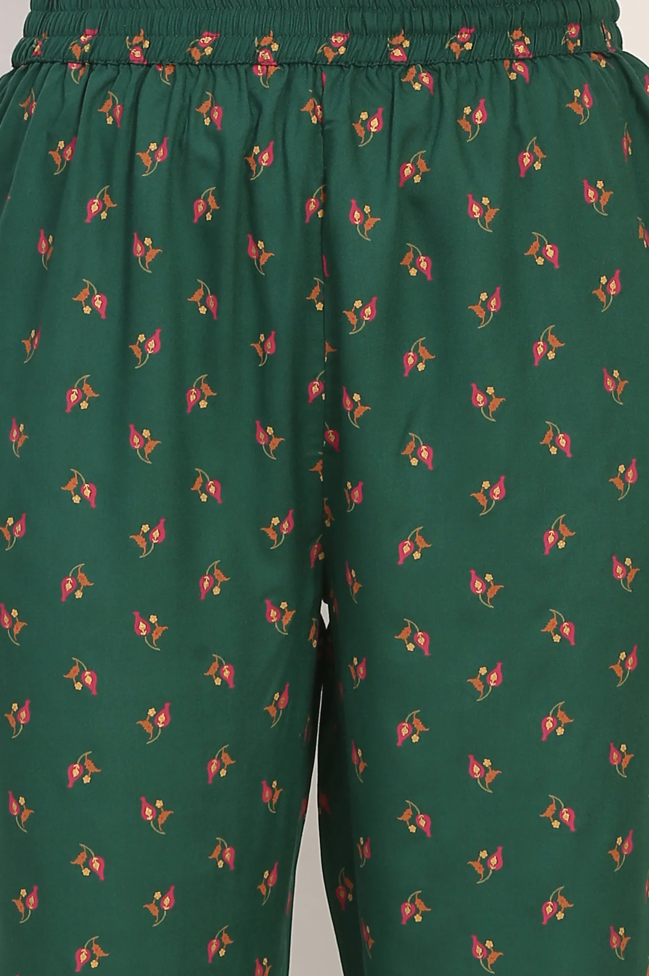 Dark Green Floral Printed Flared Chanderi Kurta, Straight Pant and Dupatta Co-ord Set - Image 9