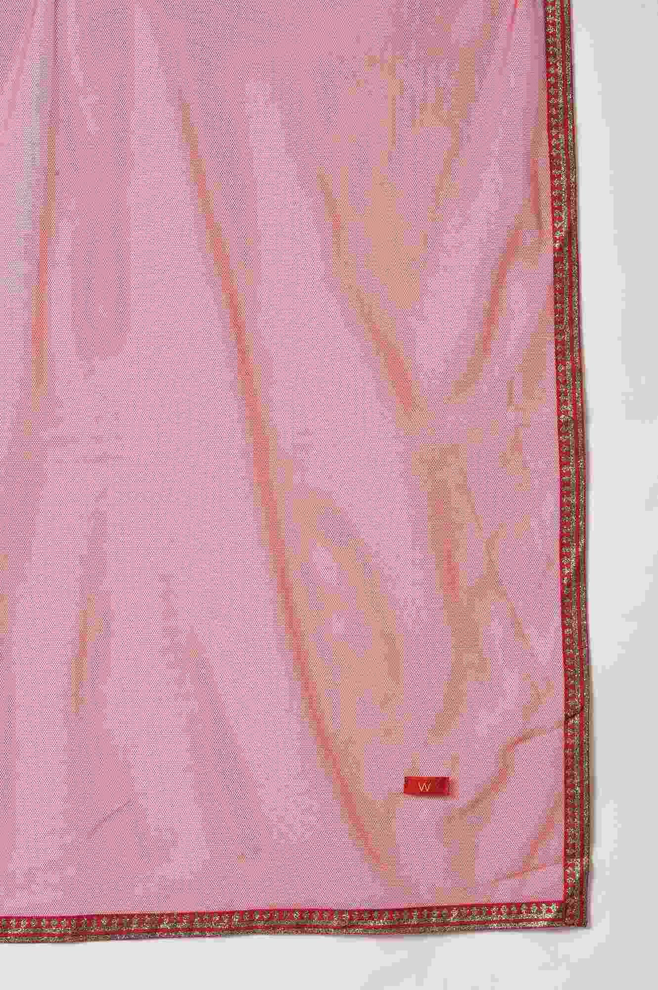 Dark Green Glitter Floral Printed kurta With Sharara Pants And Pink Dupatta - Image 10