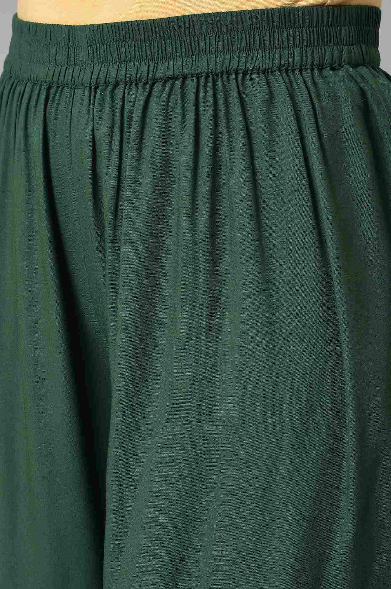 Dark Green Glitter Floral Printed kurta With Sharara Pants And Pink Dupatta - Image 8