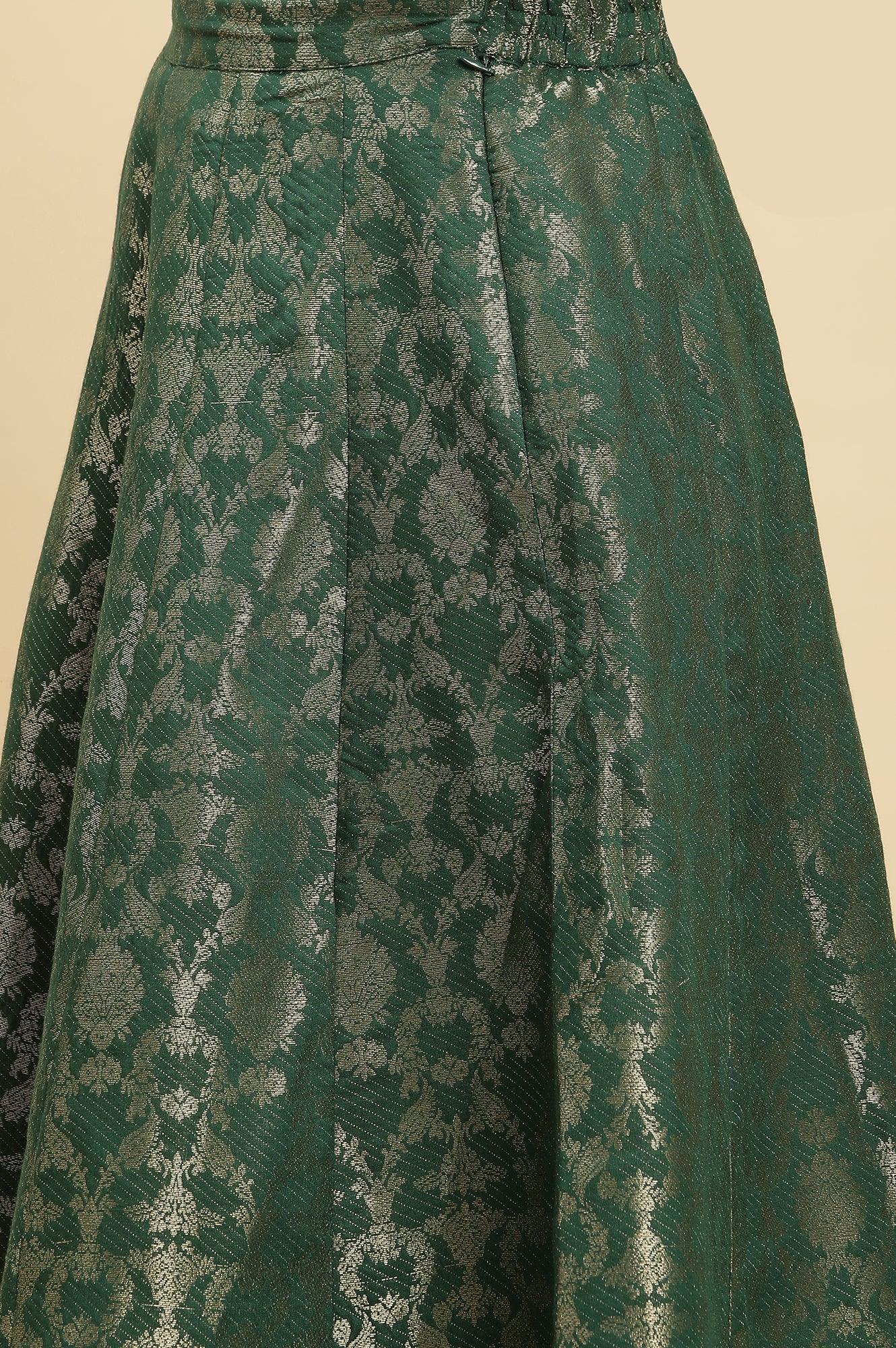 Dark Green Jacquard Flared Skirt - Image 7