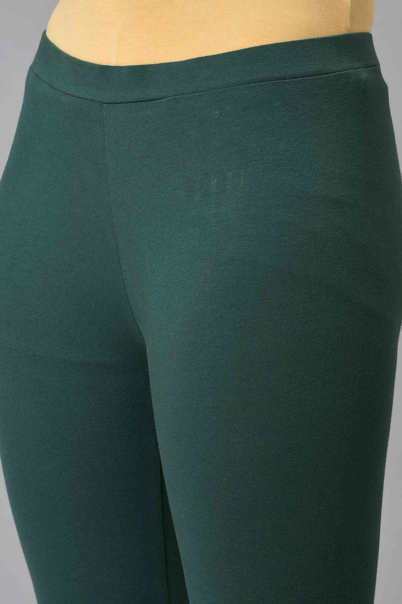 Dark Green Knitted Solid Tights - Image 7