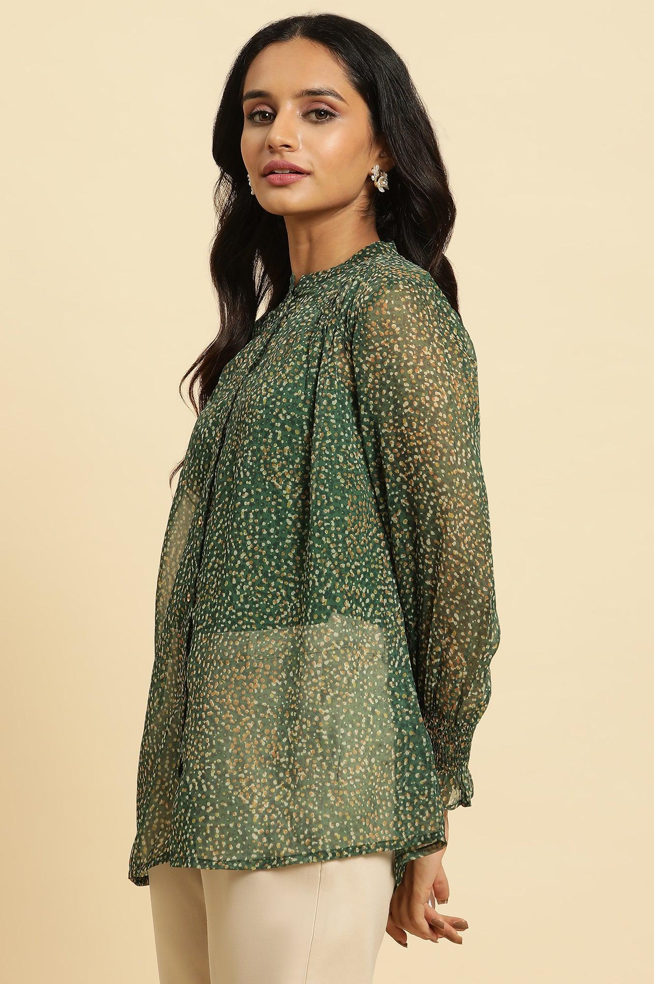 Dark Green Sheer Button Down Shirt - Image 2