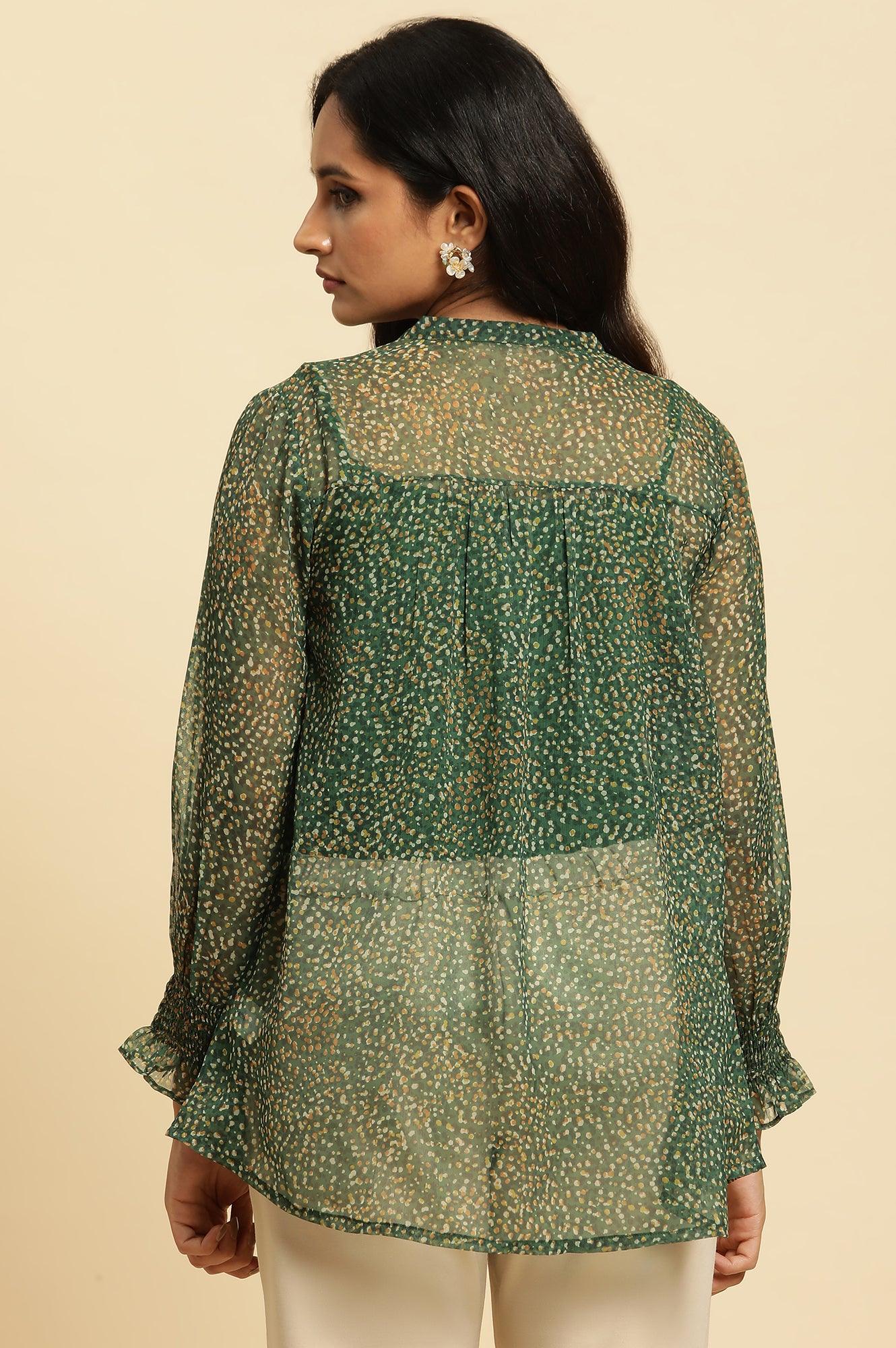 Dark Green Sheer Button Down Shirt - Image 3