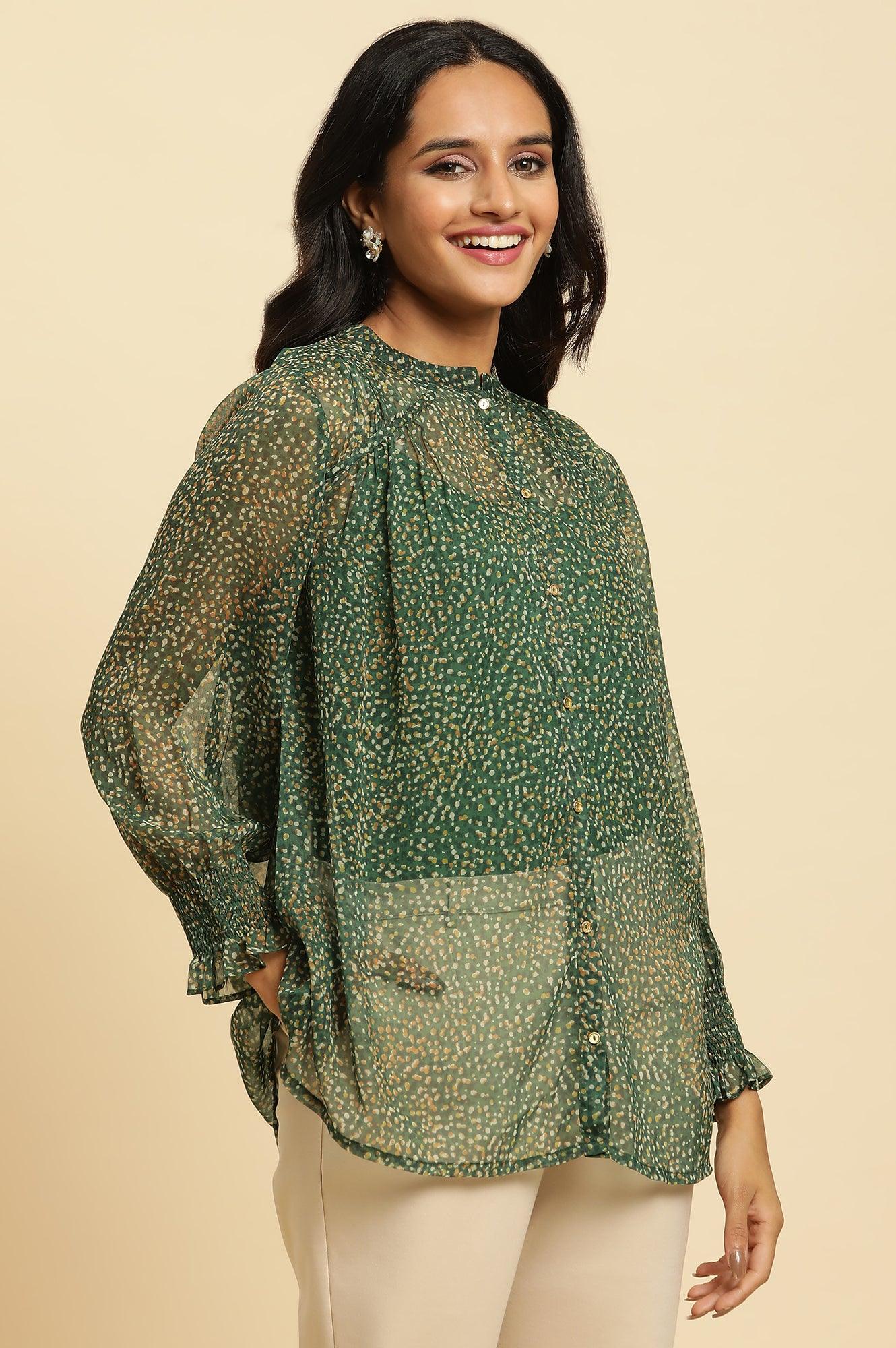Dark Green Sheer Button Down Shirt - Image 4