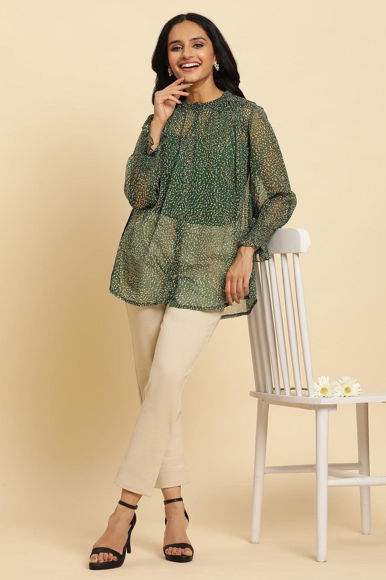 Dark Green Sheer Button Down Shirt - Image 5
