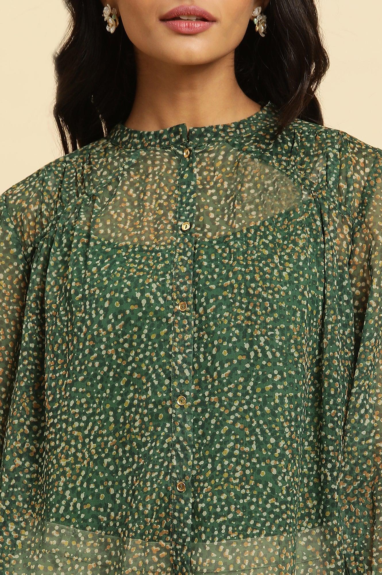 Dark Green Sheer Button Down Shirt - Image 6