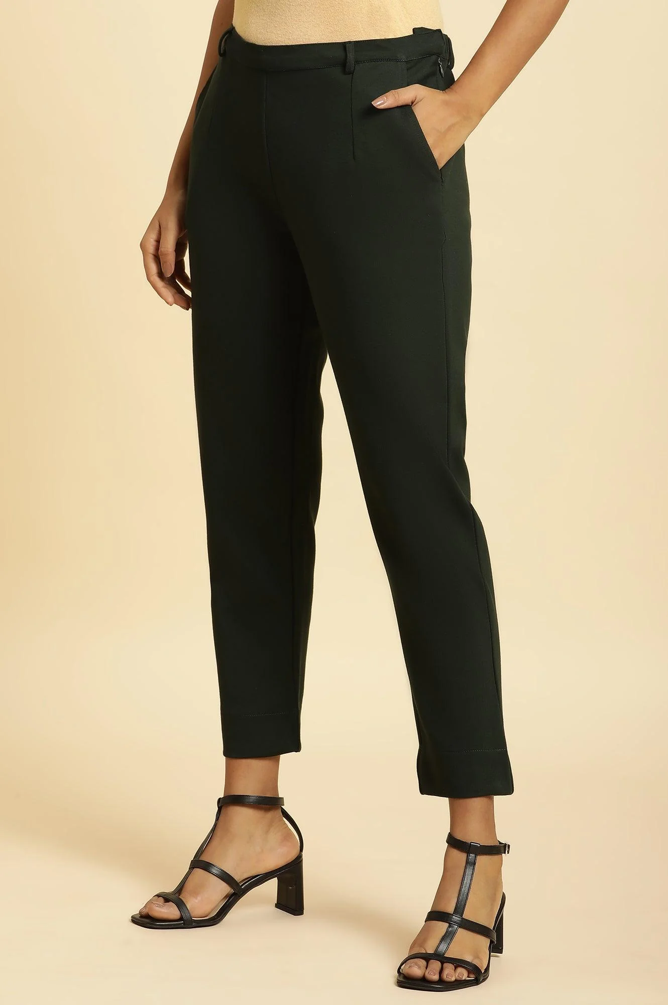 Dark Green Slim Fit Elasticated Western Pants - Image 2