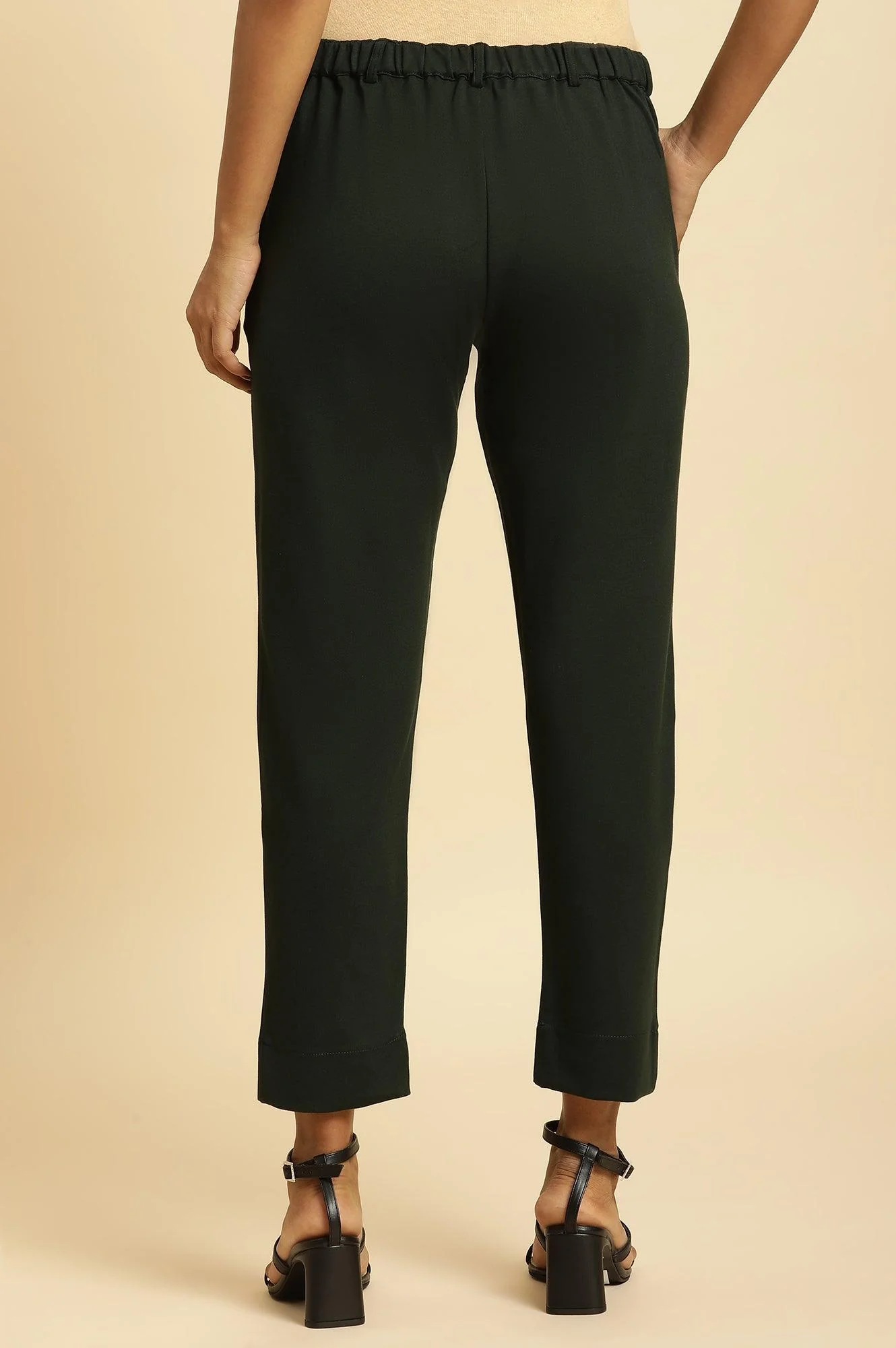 Dark Green Slim Fit Elasticated Western Pants - Image 3