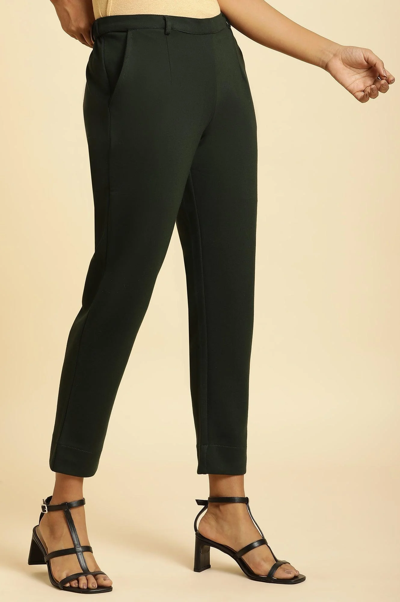Dark Green Slim Fit Elasticated Western Pants - Image 4
