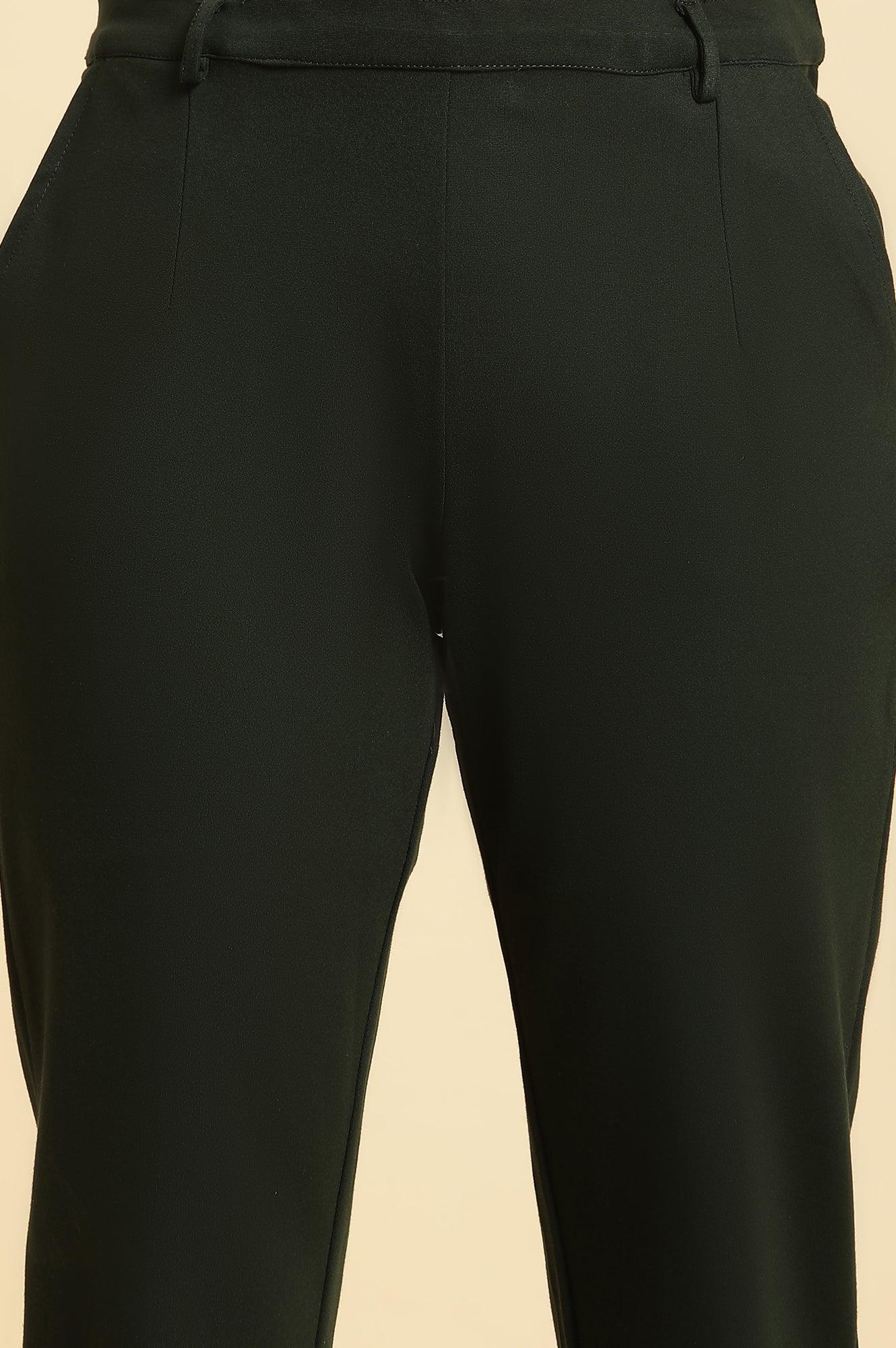 Dark Green Slim Fit Elasticated Western Pants - Image 6