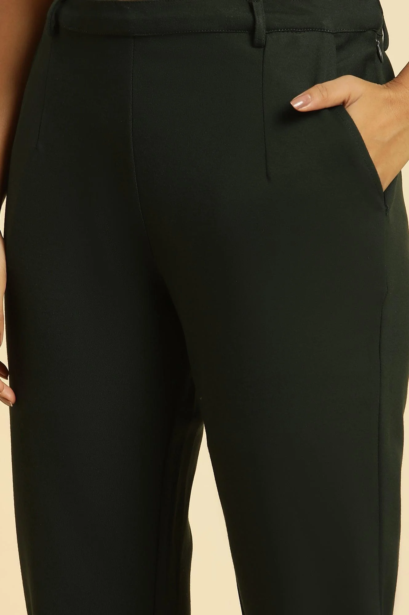 Dark Green Slim Fit Elasticated Western Pants - Image 7