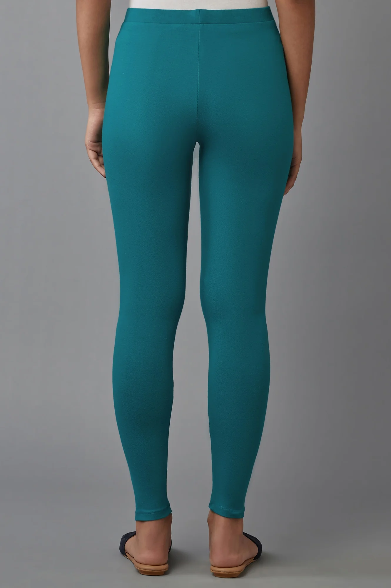 Dark Green Solid Cotton Tights - Image 2