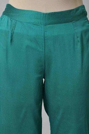 Dark Green Solid Light Festive Slim Pants - Image 6