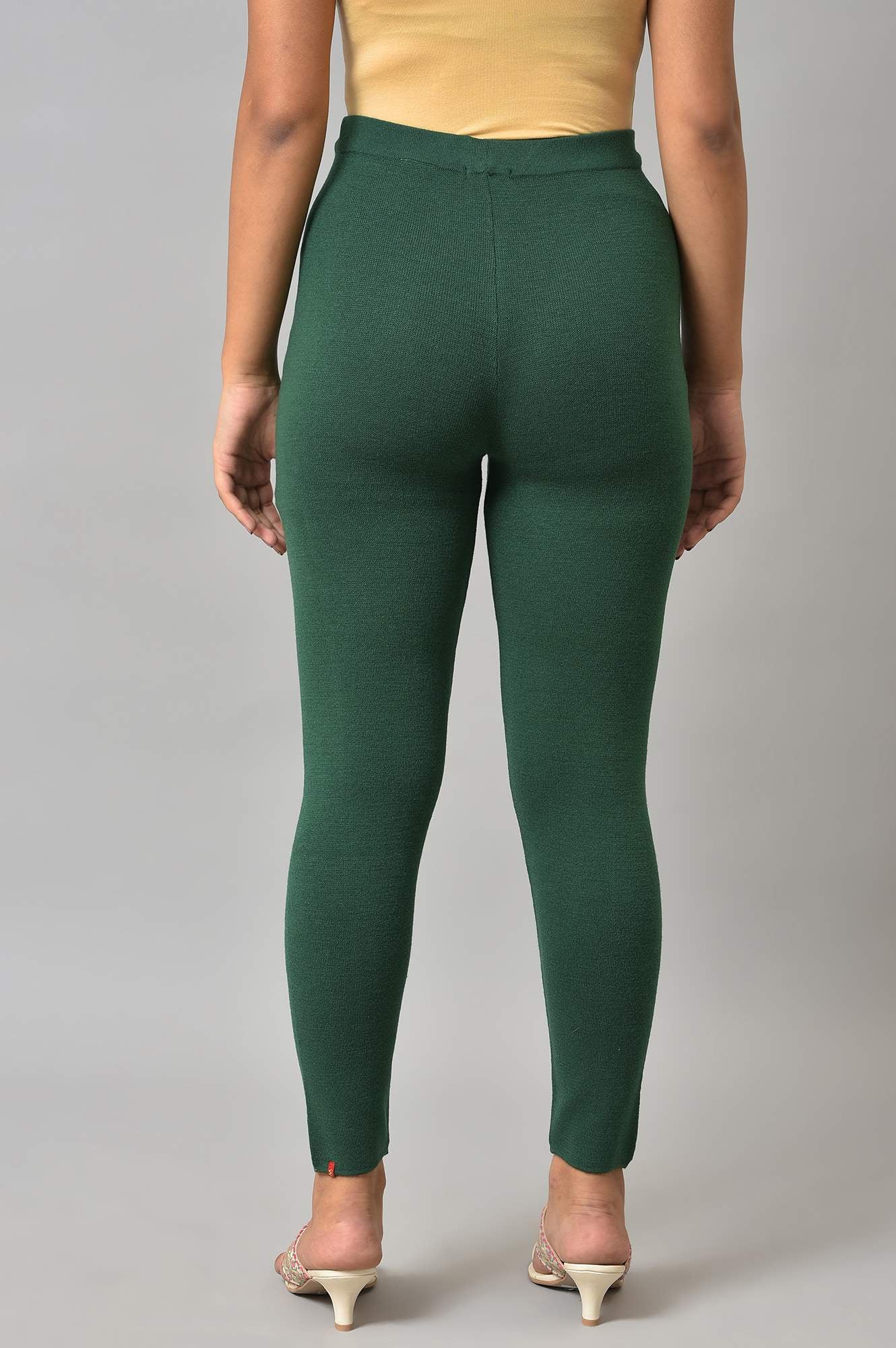 Dark Green Solid Winter Tights - Image 2