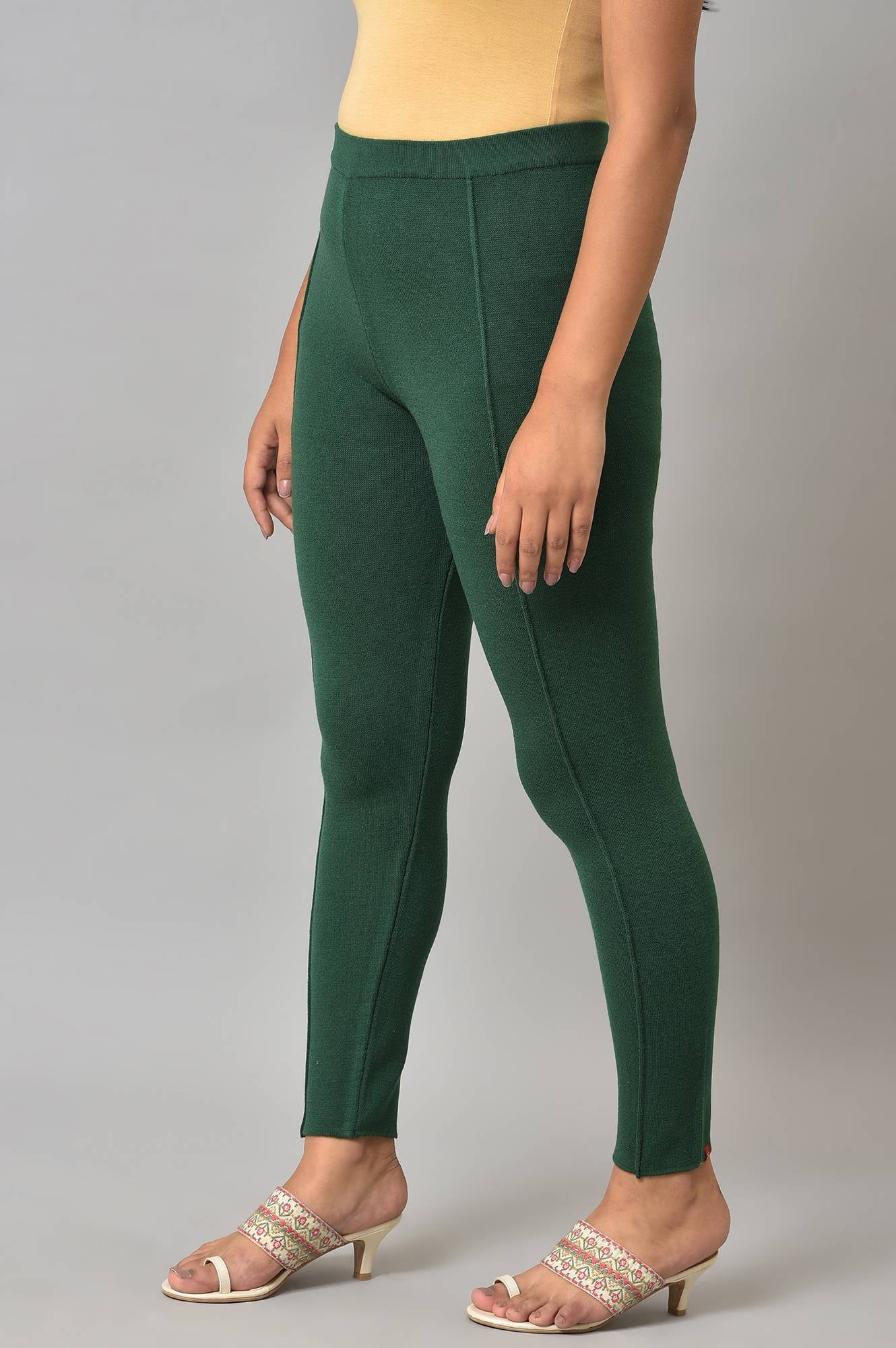 Dark Green Solid Winter Tights - Image 3