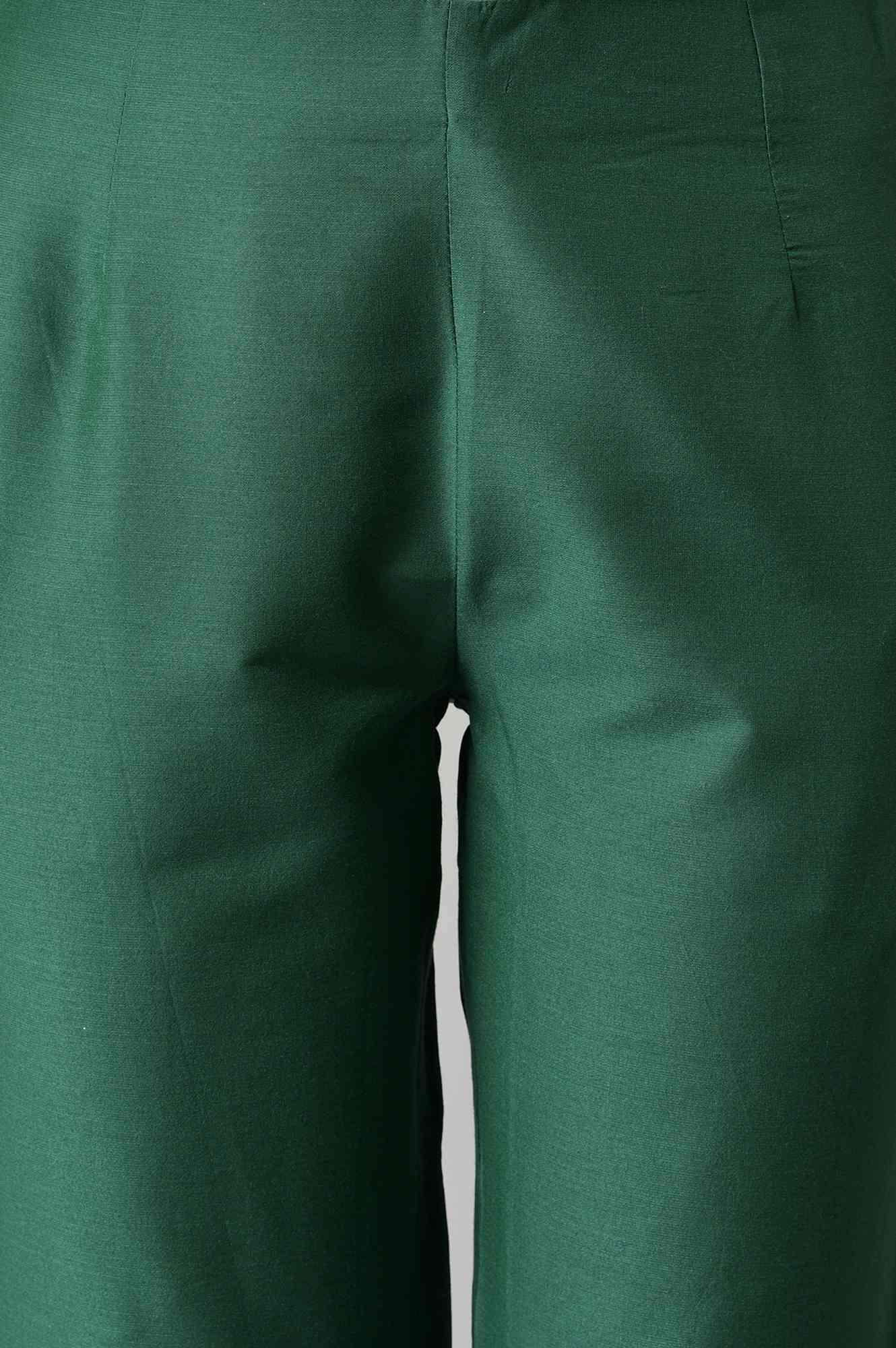 Dark Green Solid Women Slim Pants - Image 6