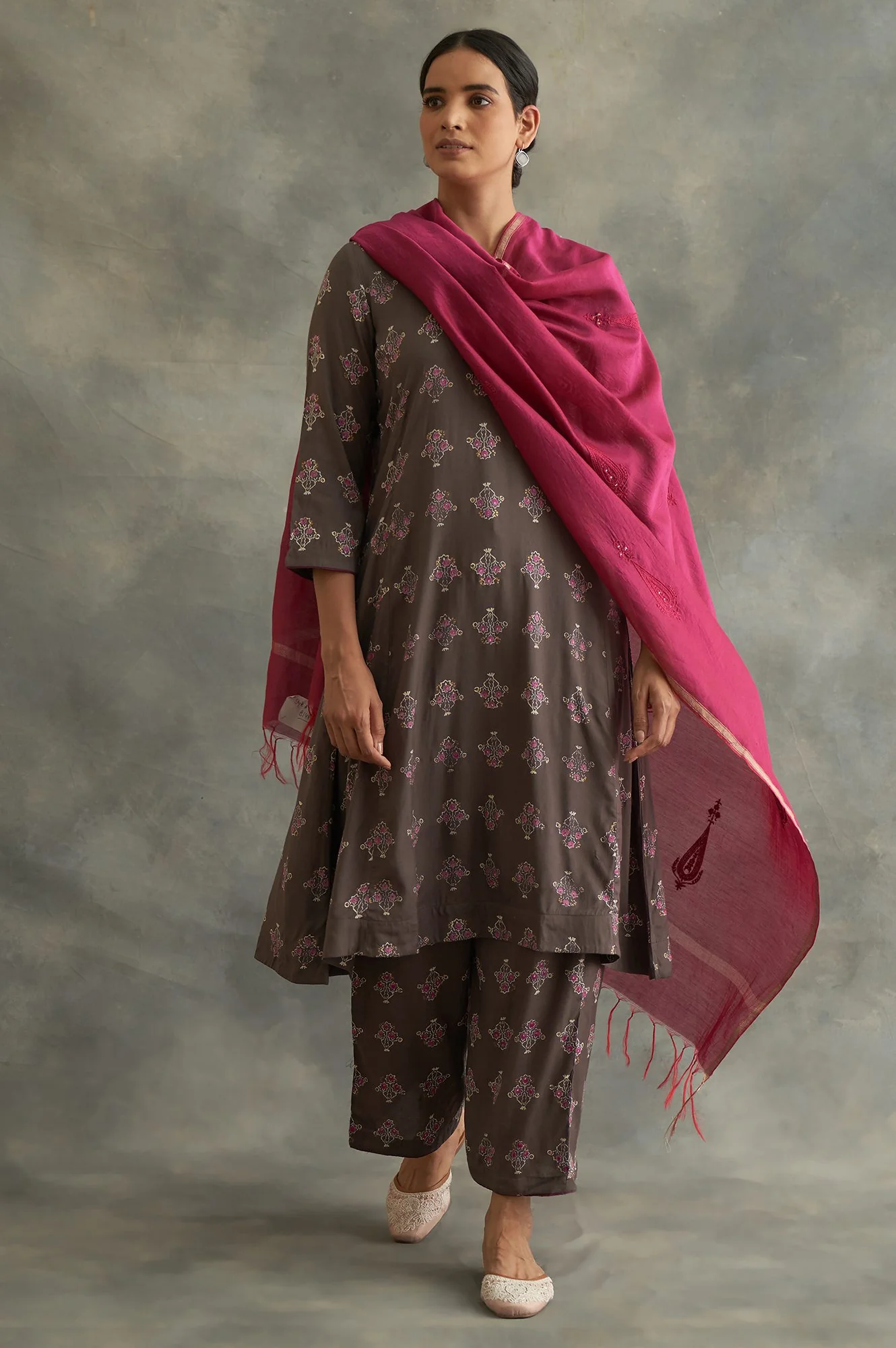Dark Grey Handblock Print kurta - Image 5