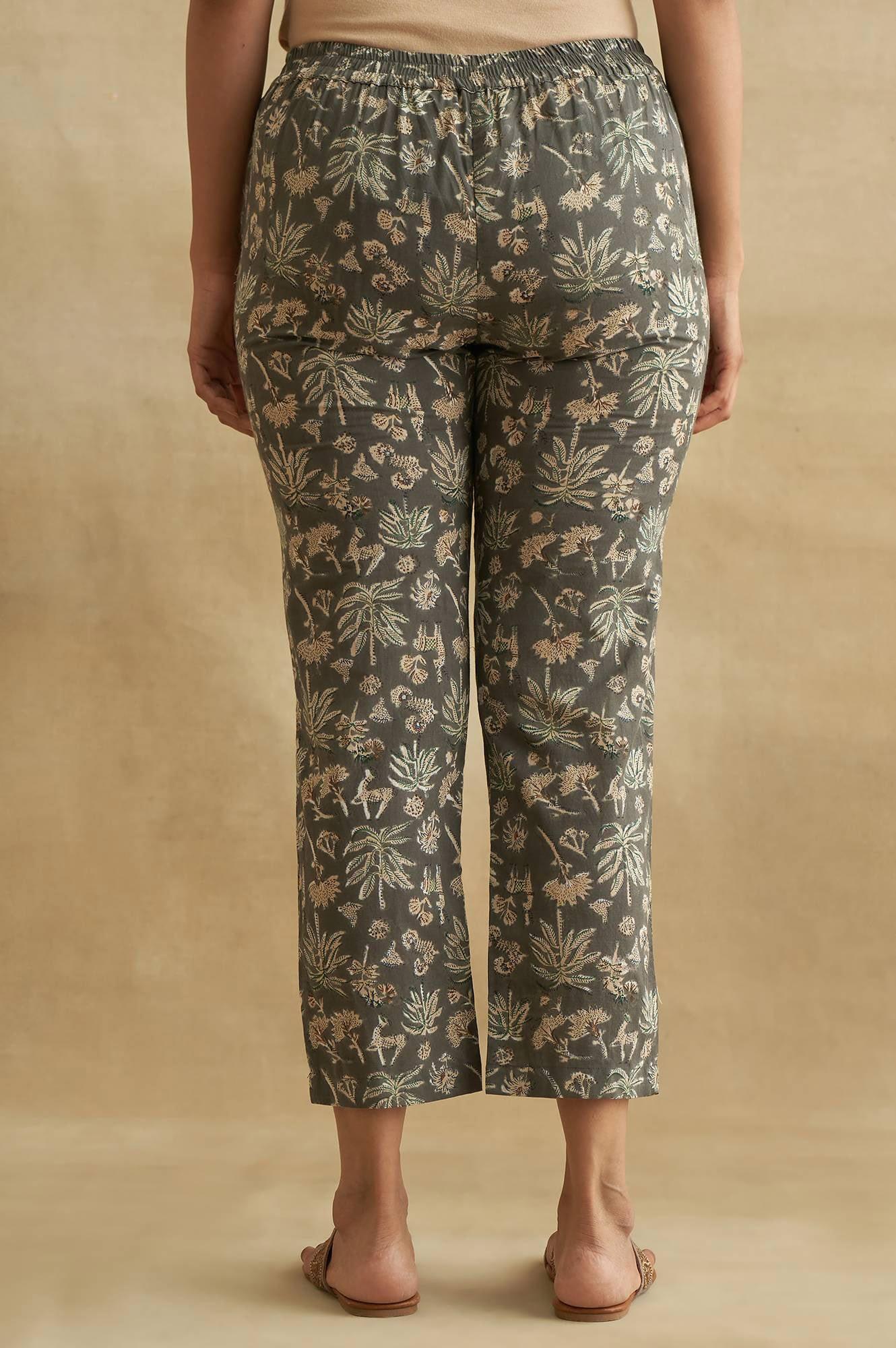 Dark Grey Handblock Print Straight Pants - Image 2