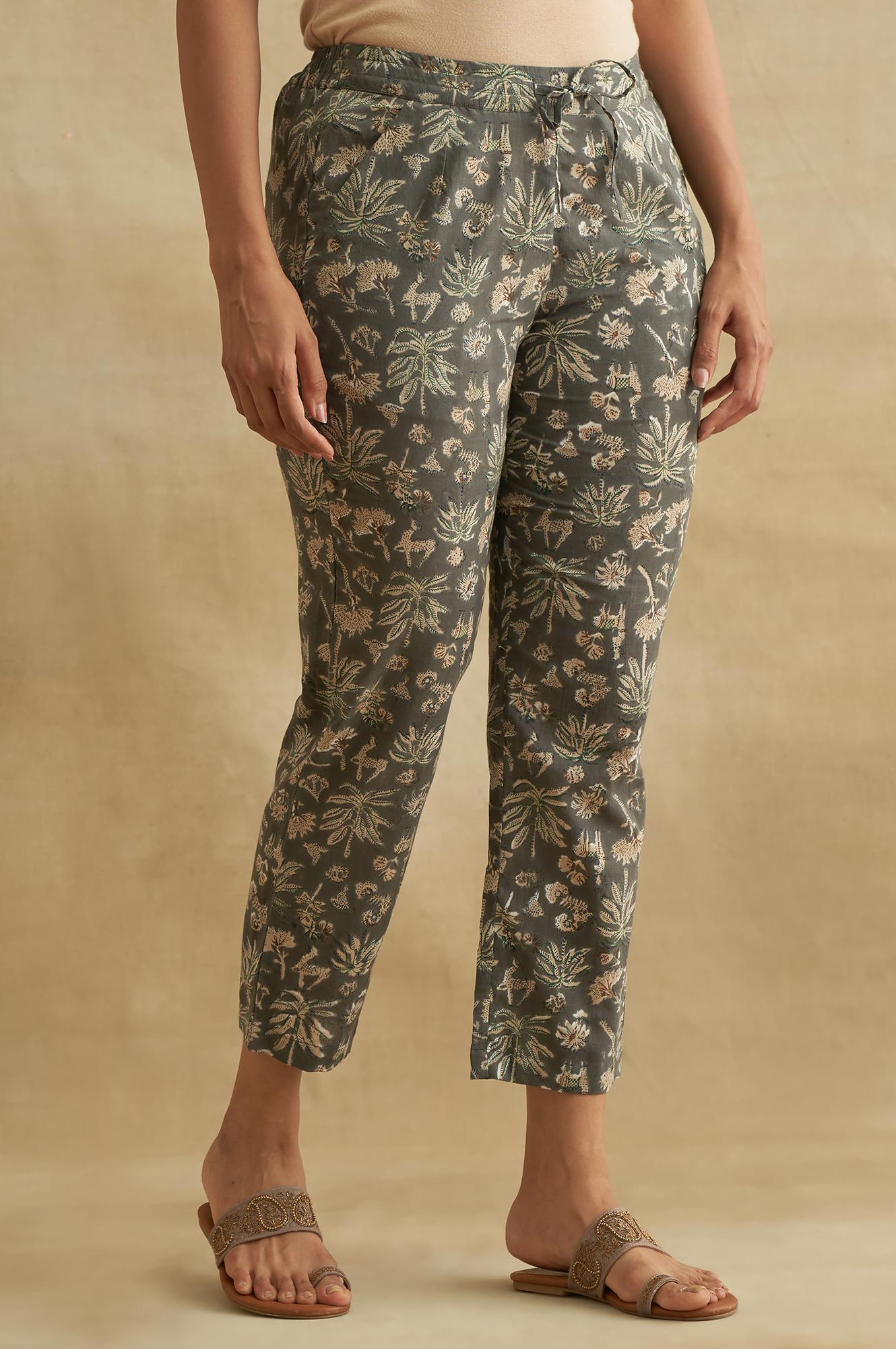 Dark Grey Handblock Print Straight Pants - Image 4