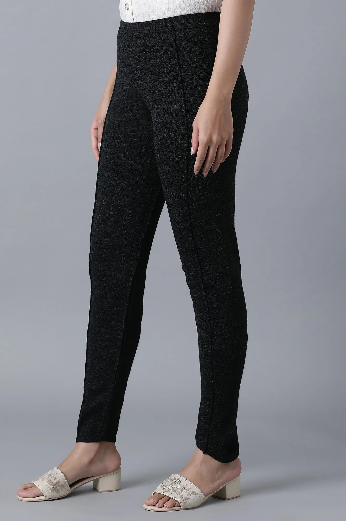 Dark Grey Pintuck Leggings - Image 3