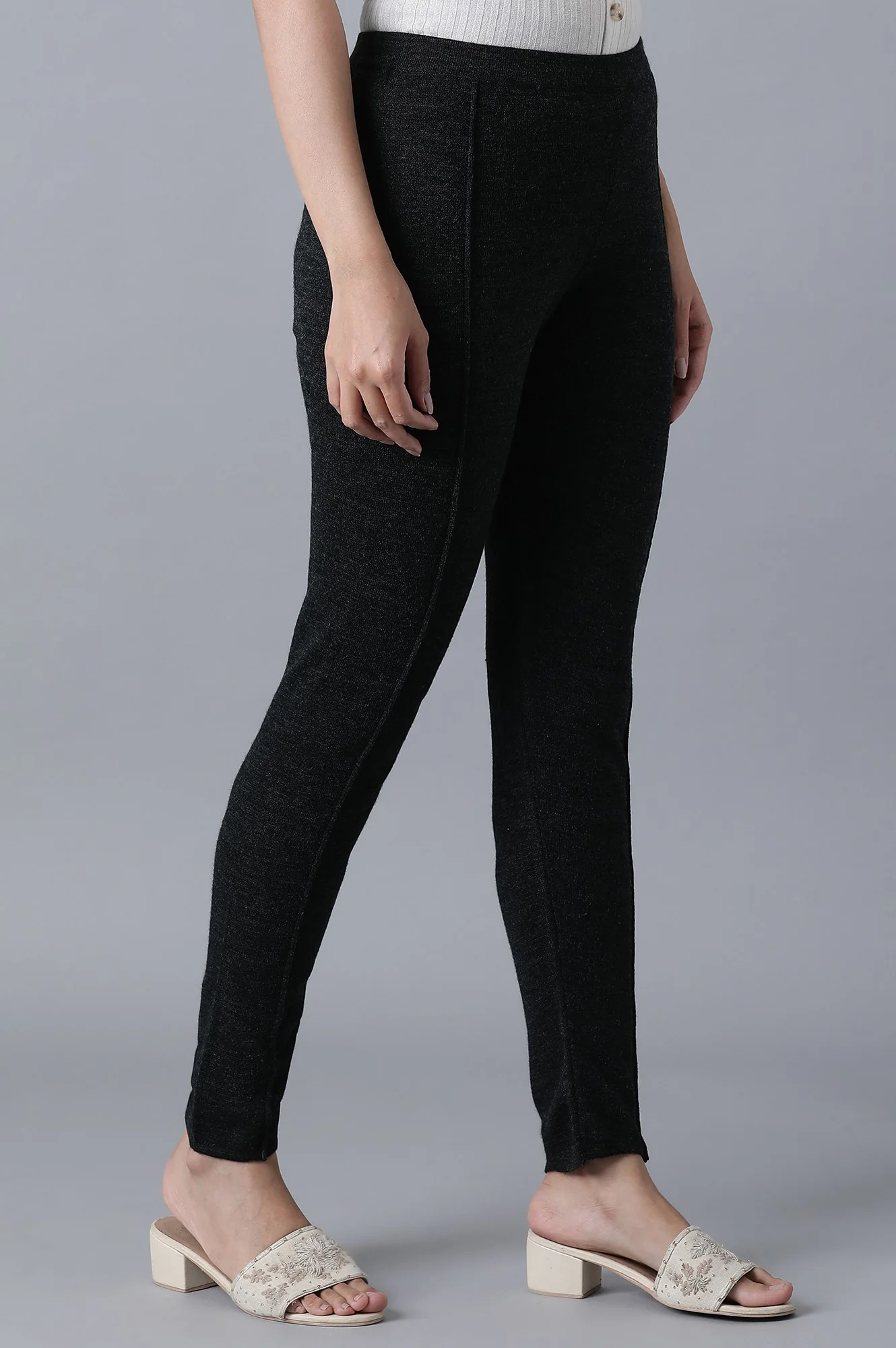 Dark Grey Pintuck Leggings - Image 4