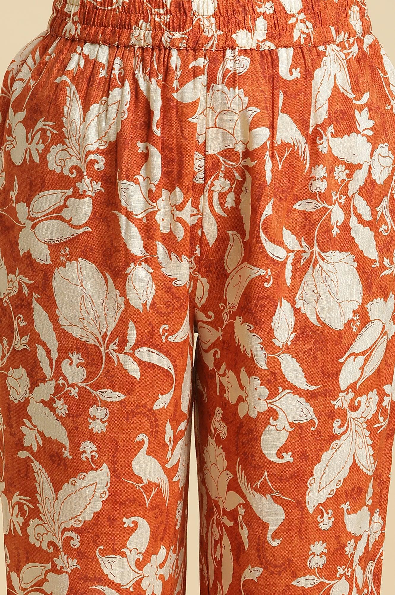 Dark Orange Floral Printed Kurta & Pants Co-Ord Set - Image 8