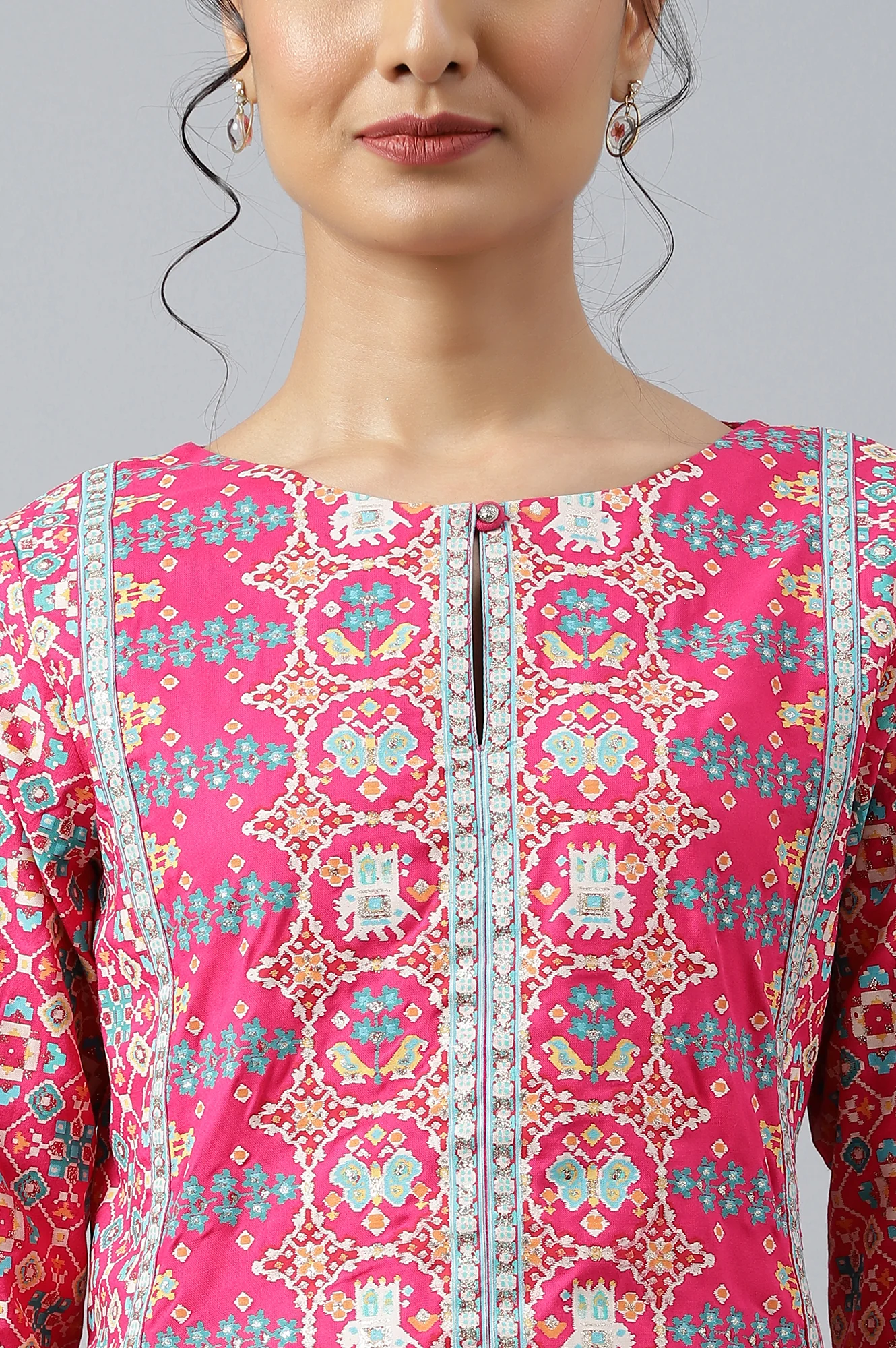Dark Pink A-Line Printed kurta - Image 8