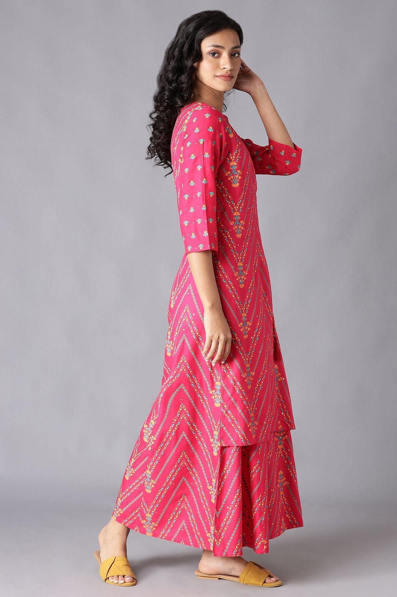 Dark Pink Angrakha Jumpsuit In Round Neck - Image 4