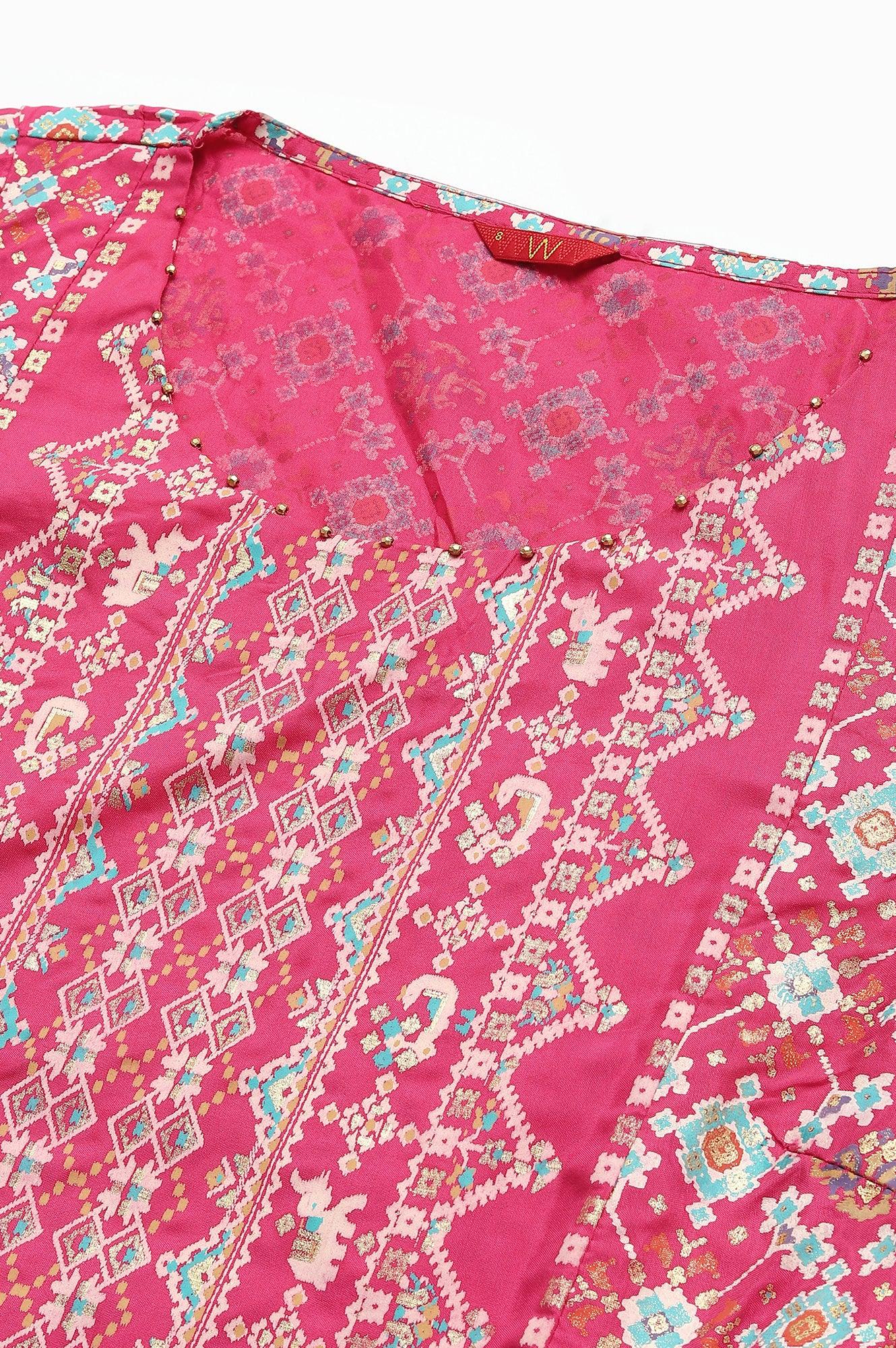 Dark Pink Asymmetrical Hemline kurta With Tights - Image 2