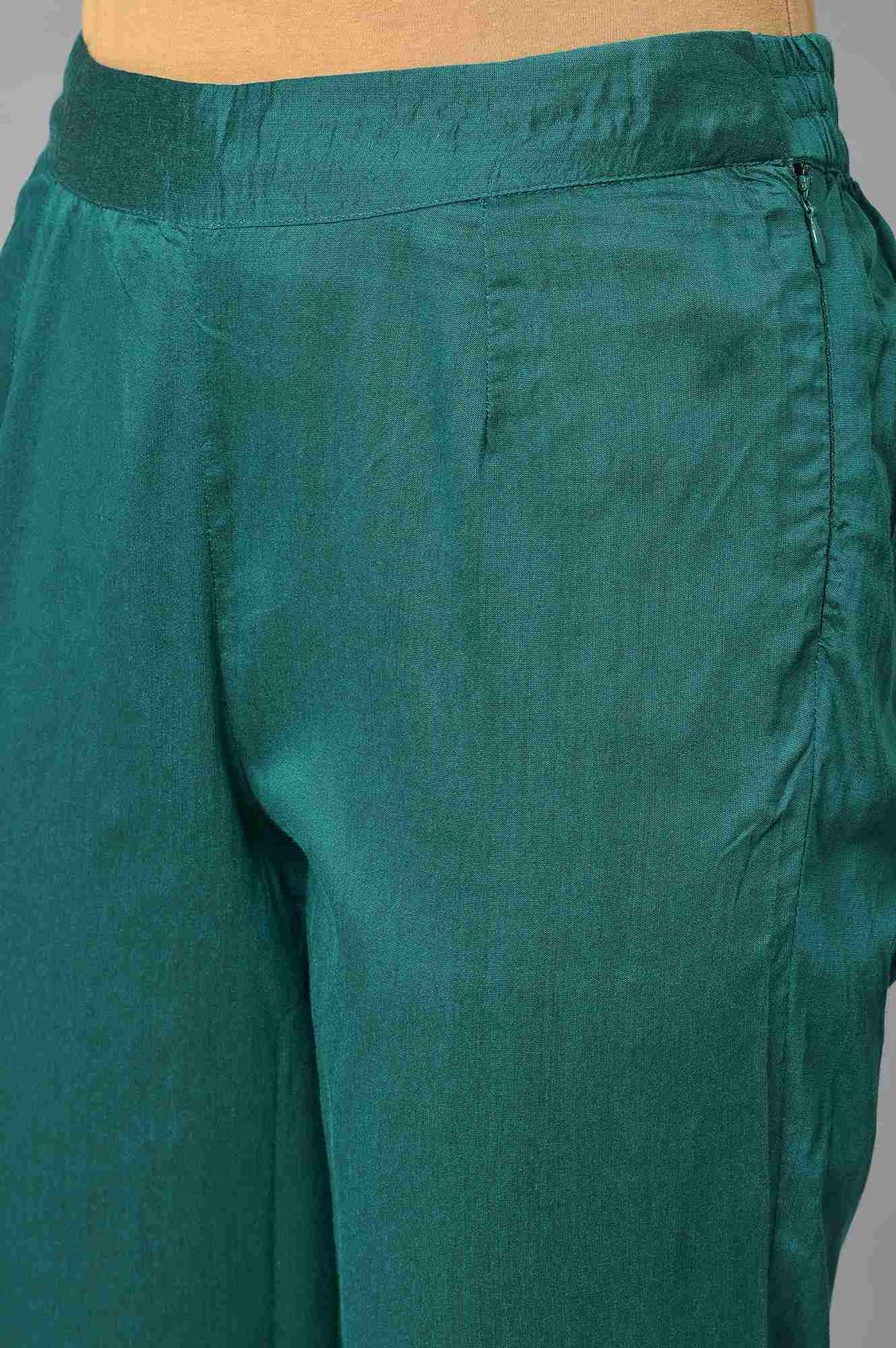 Dark Pink Boat Neck Embroidered kurta With Green Slim Pants And Printed Dupatta - Image 7
