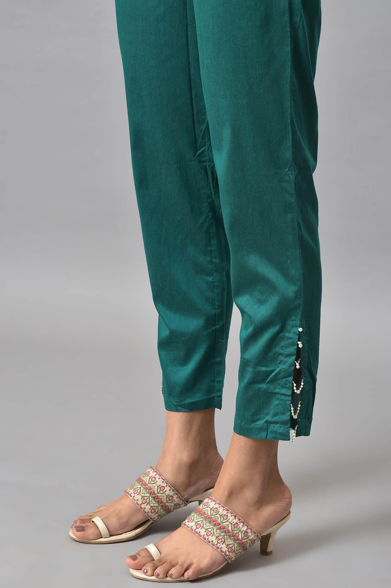 Dark Pink Boat Neck Embroidered kurta With Green Slim Pants And Printed Dupatta - Image 8