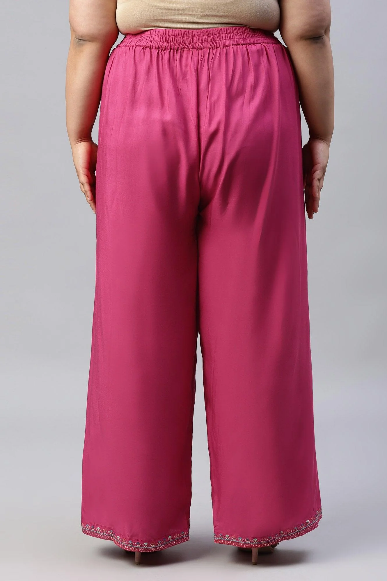 Dark Pink Festive Plus Size Parallel Pants - Image 2