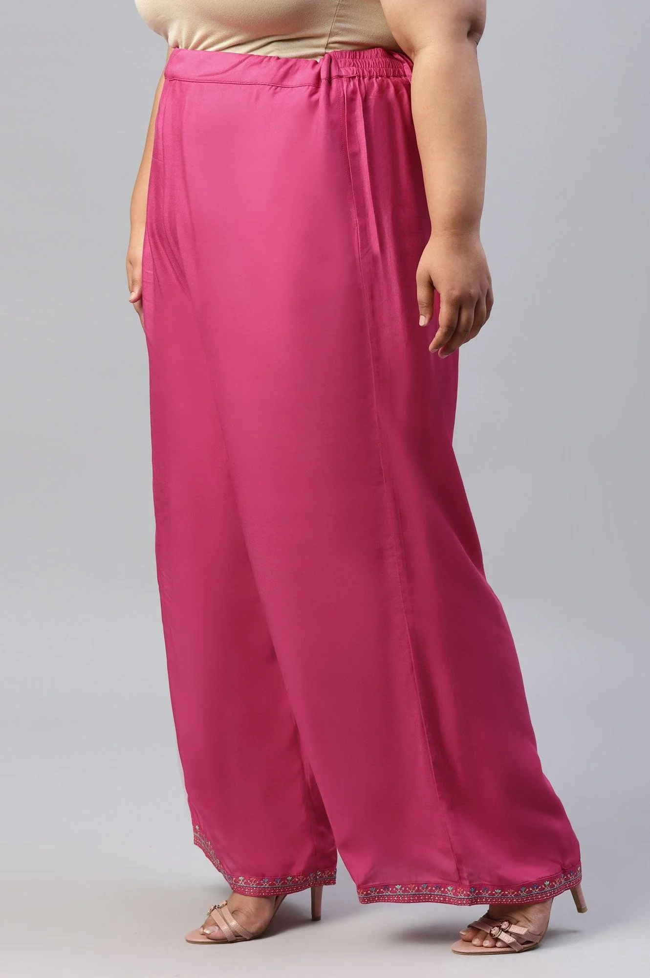 Dark Pink Festive Plus Size Parallel Pants - Image 3