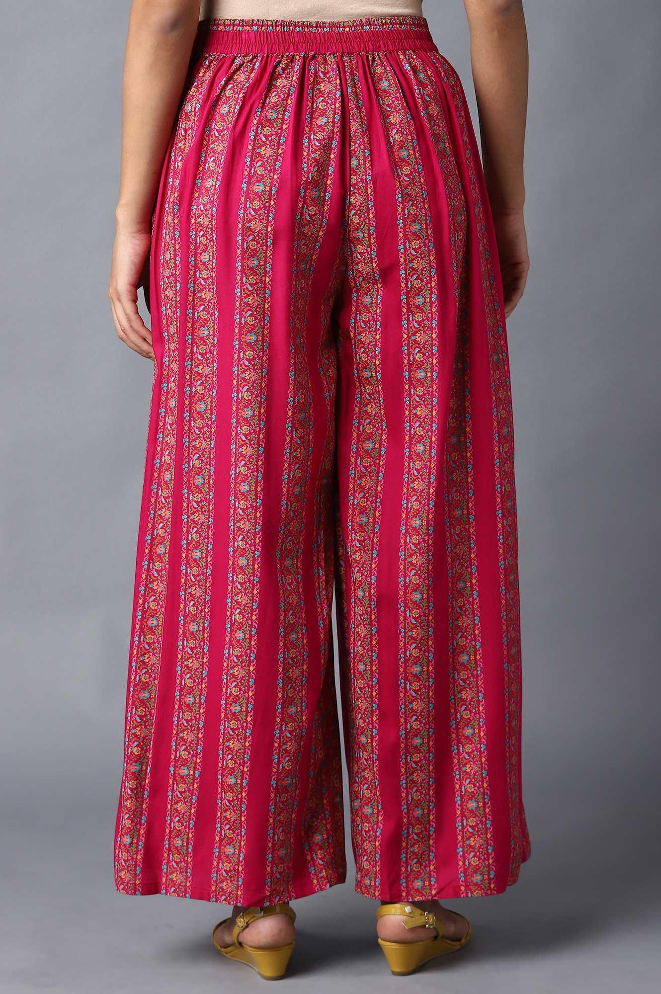Dark Pink Floral Printed Parallel Pants - Image 2