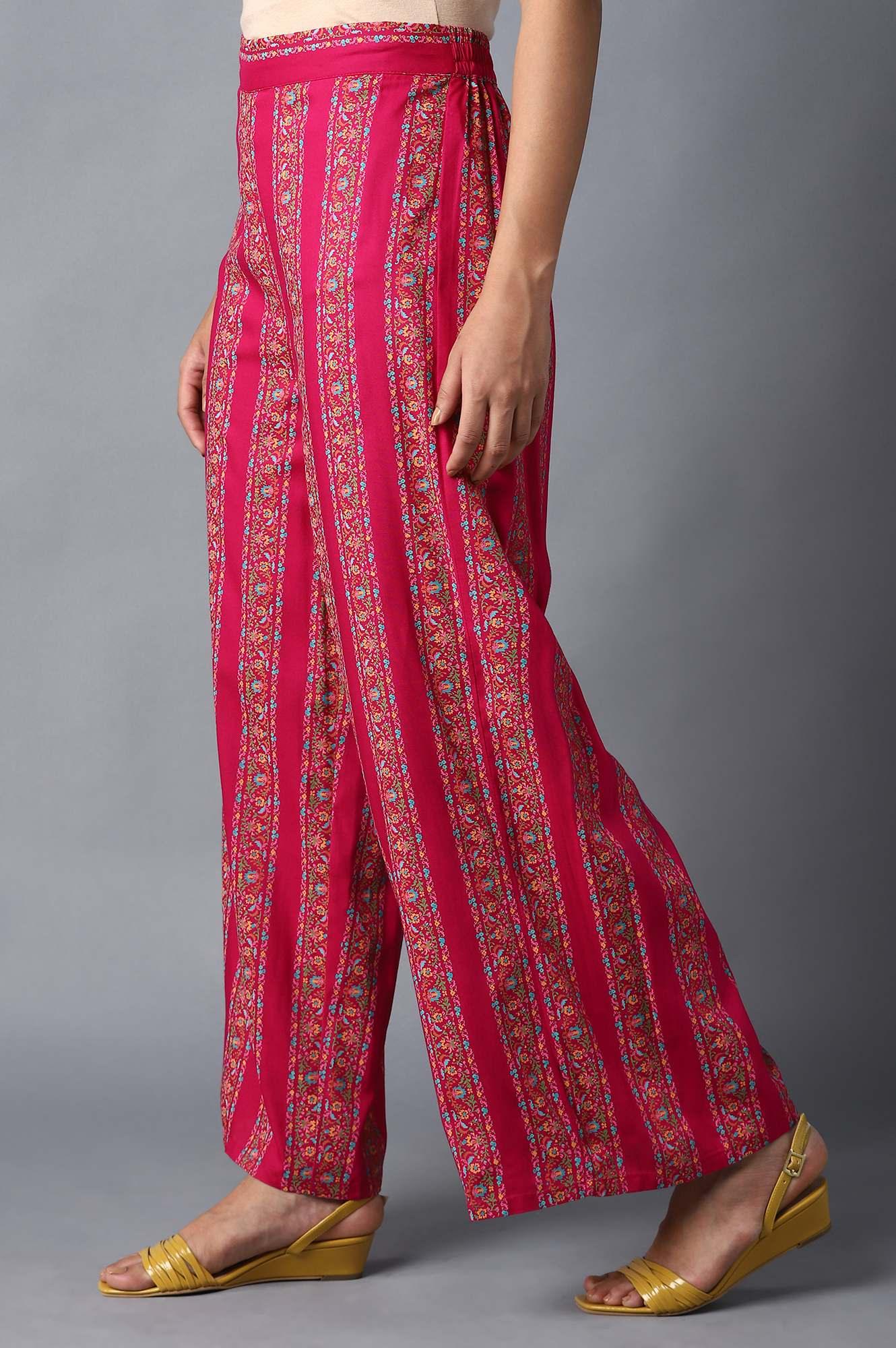 Dark Pink Floral Printed Parallel Pants - Image 3