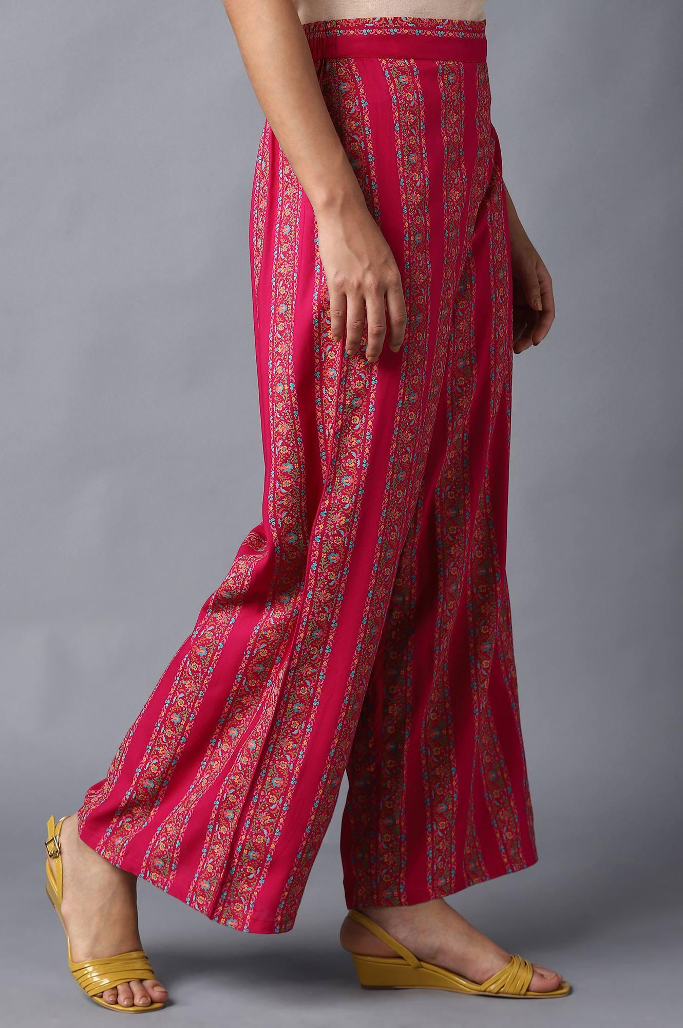 Dark Pink Floral Printed Parallel Pants - Image 4