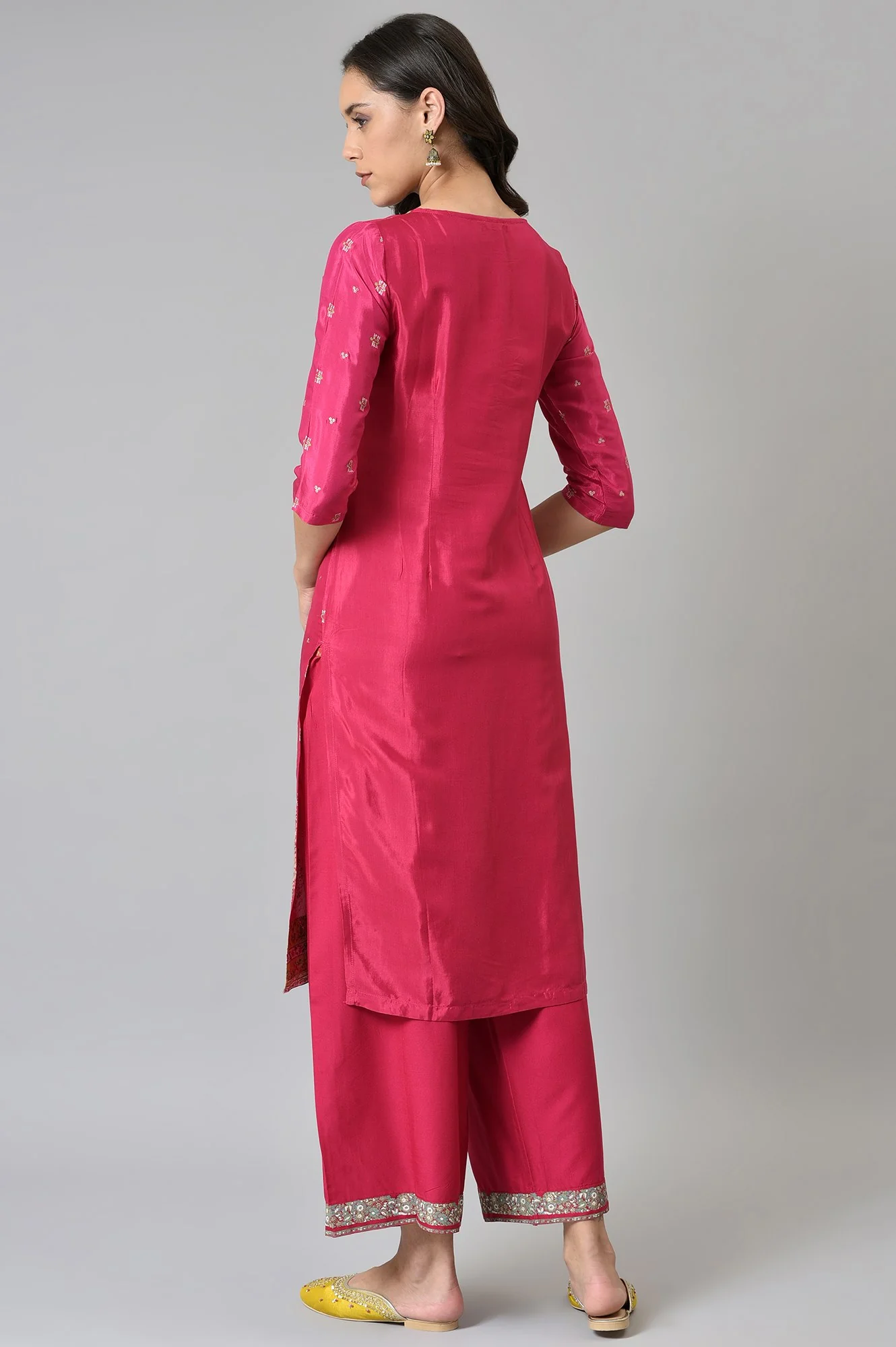 Dark Pink Glitter Placement Print kurta - Image 2