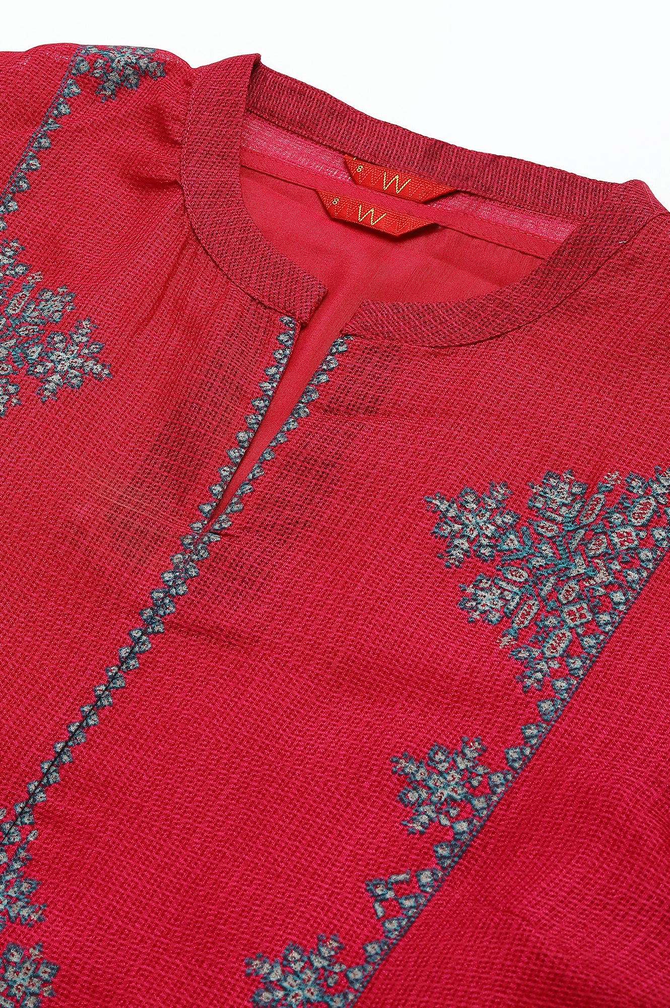 Dark Pink Geometric Printed Kota kurta with Inner and Blue Leggings Set - Image 3