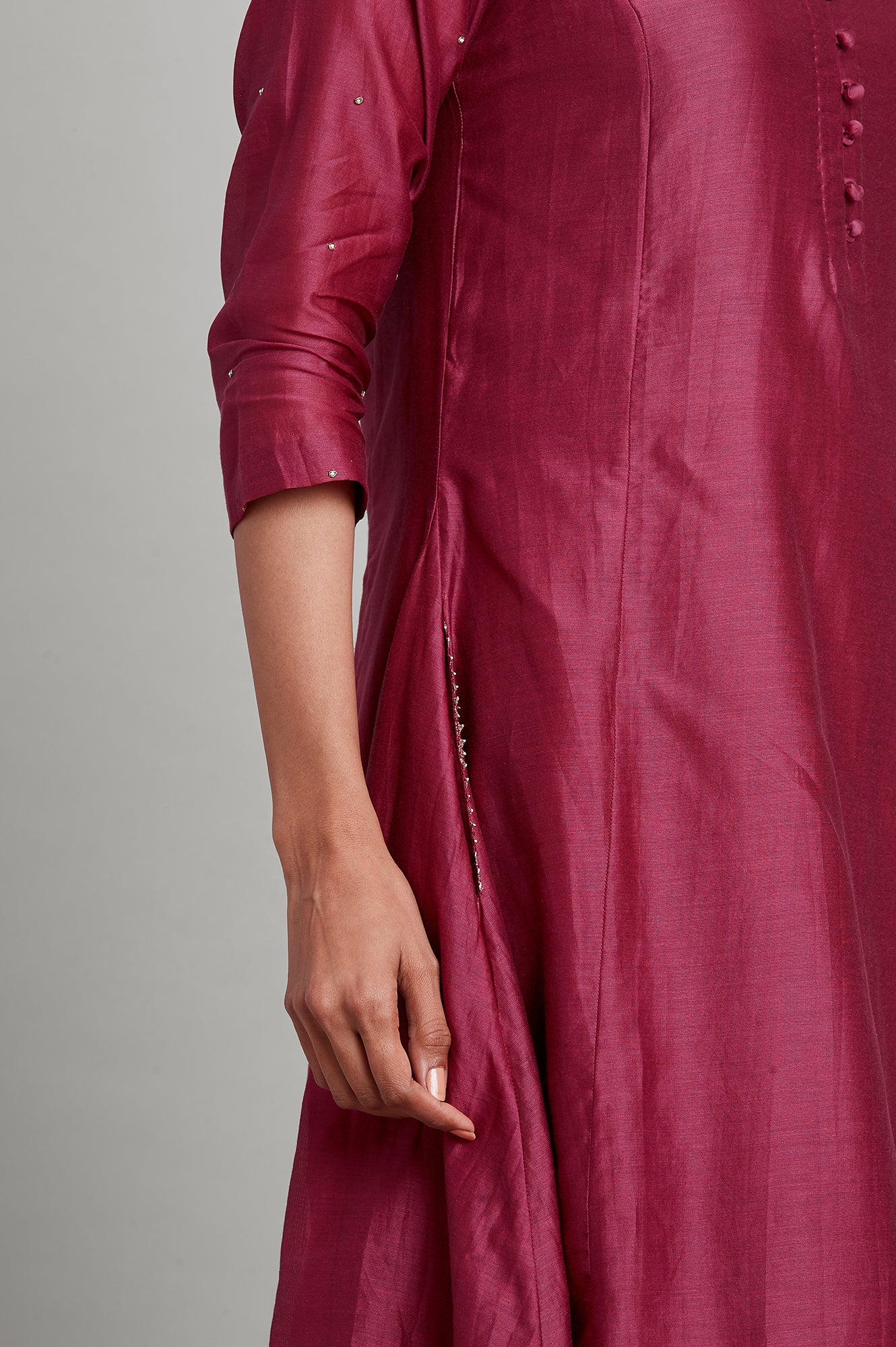 Dark Pink Mandarin Neck Panelled kurta - Image 6
