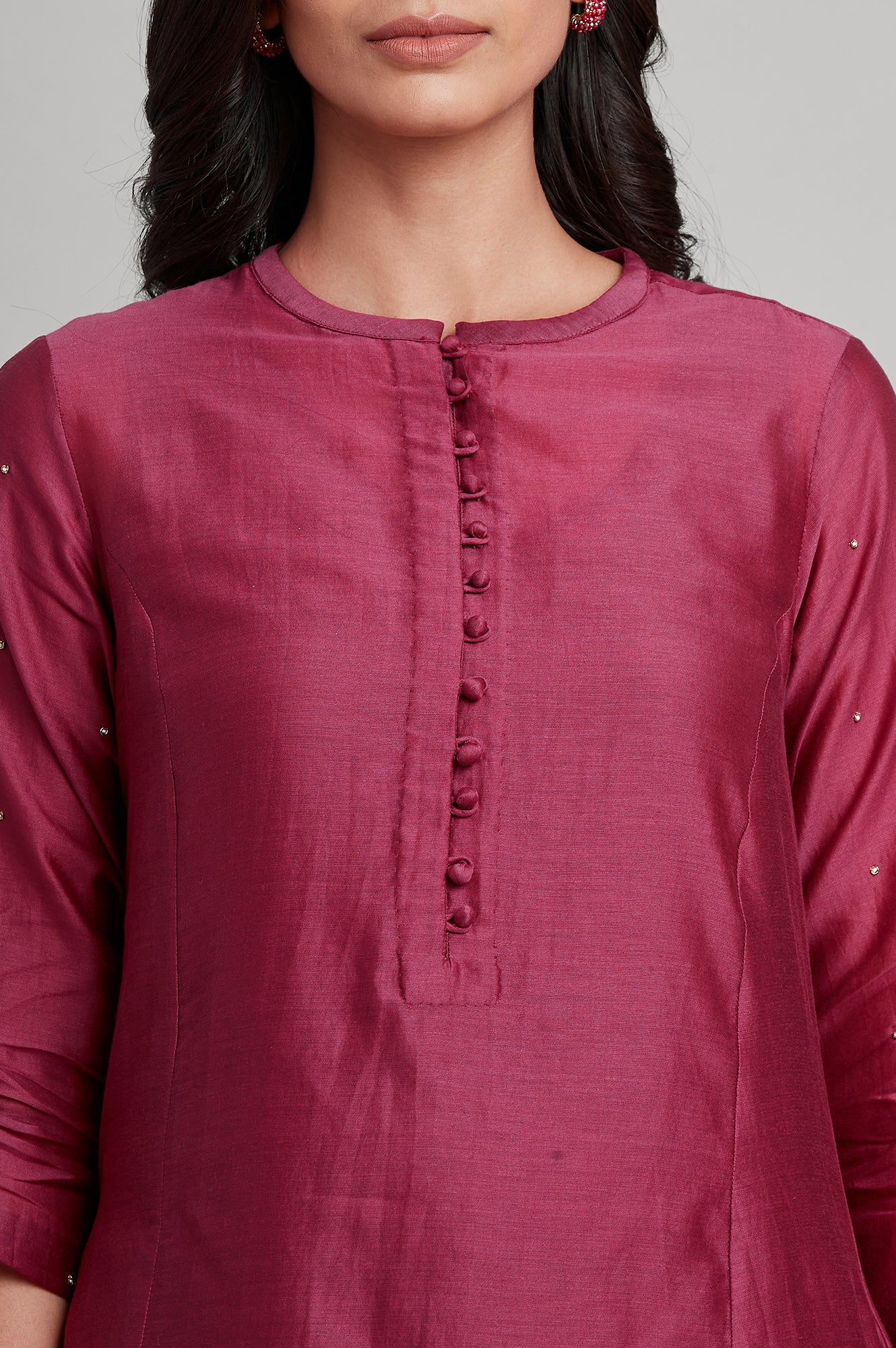 Dark Pink Mandarin Neck Panelled kurta - Image 7