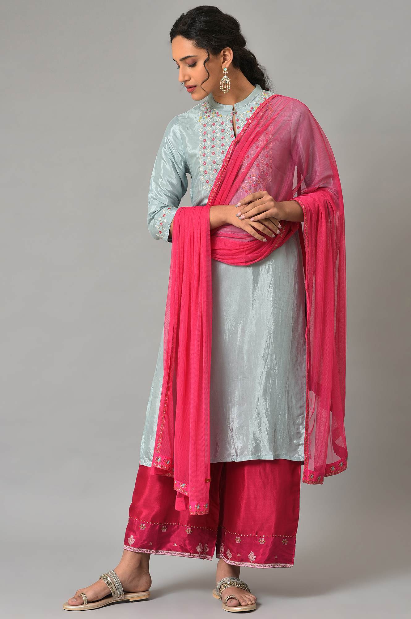 Dark Pink Mesh Dupatta - Image 2