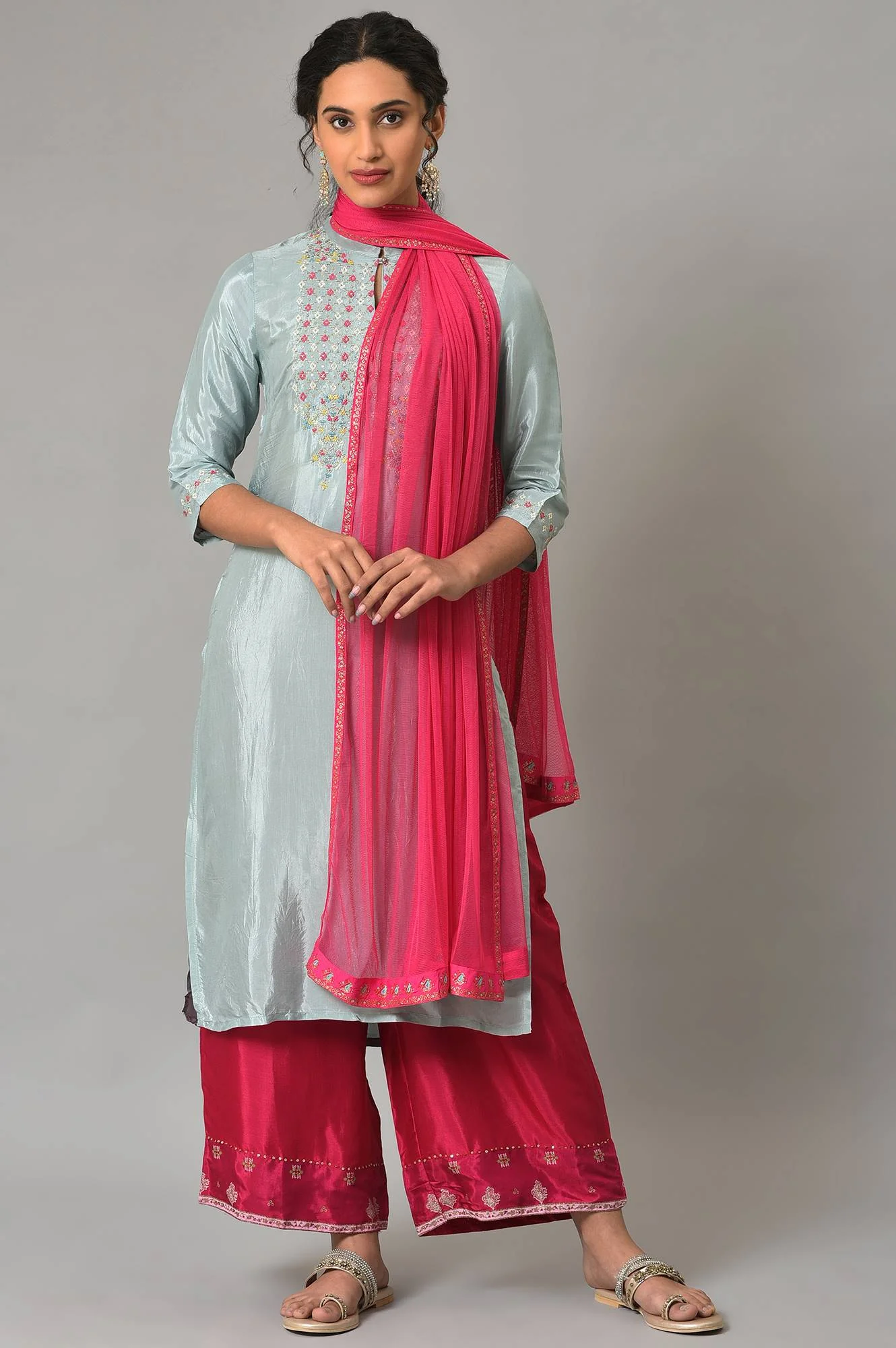 Dark Pink Mesh Dupatta - Image 3