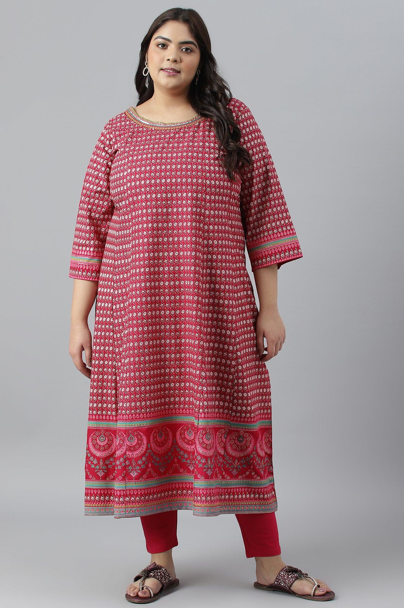 Dark Pink Printed Plus Size Kalidar kurta - Image 6