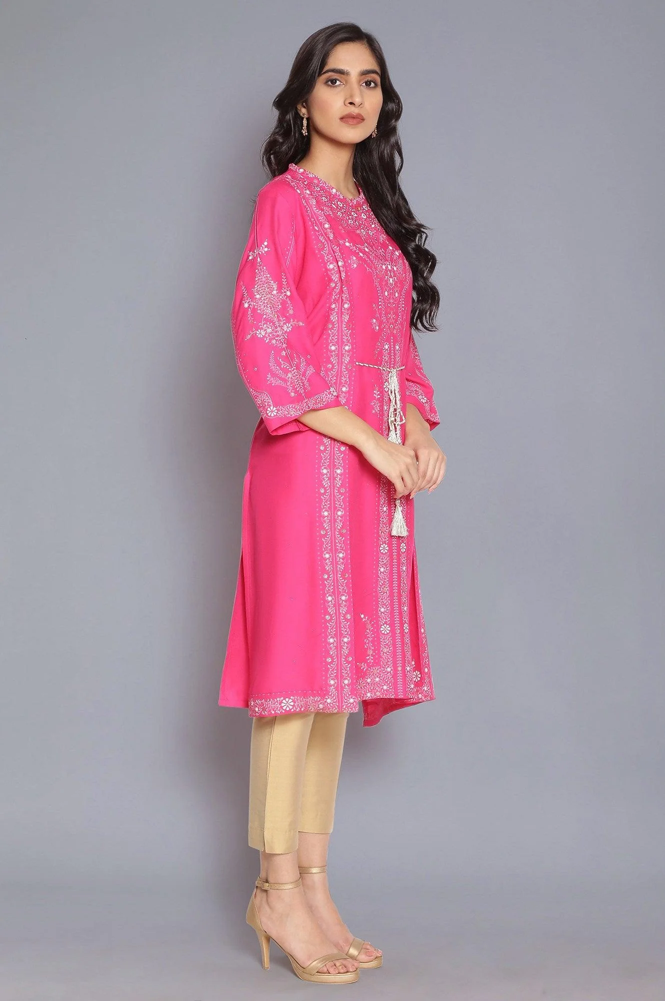 Dark Pink Printed Straight kurta - Image 4