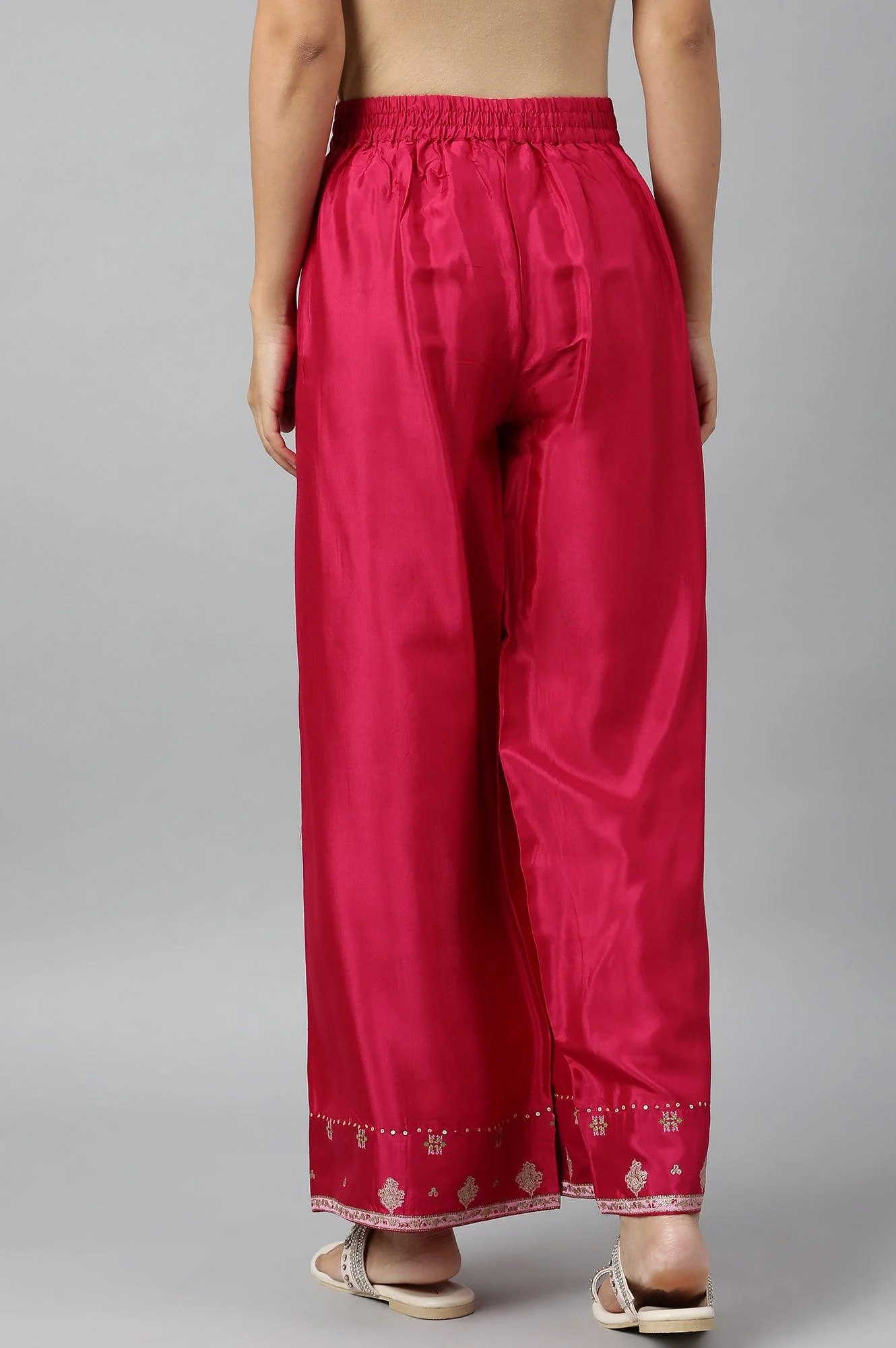 Dark Pink Shantung Straight Parallel Pants - Image 3