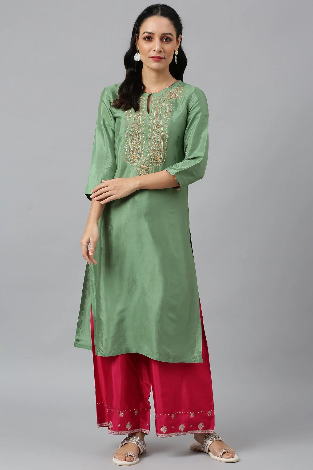 Dark Pink Shantung Straight Parallel Pants - Image 4