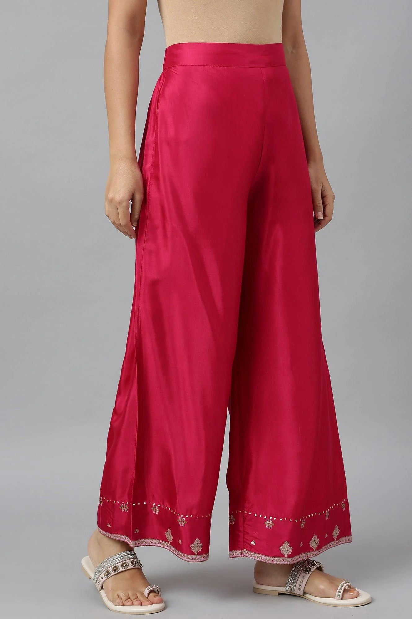 Dark Pink Shantung Straight Parallel Pants - Image 5